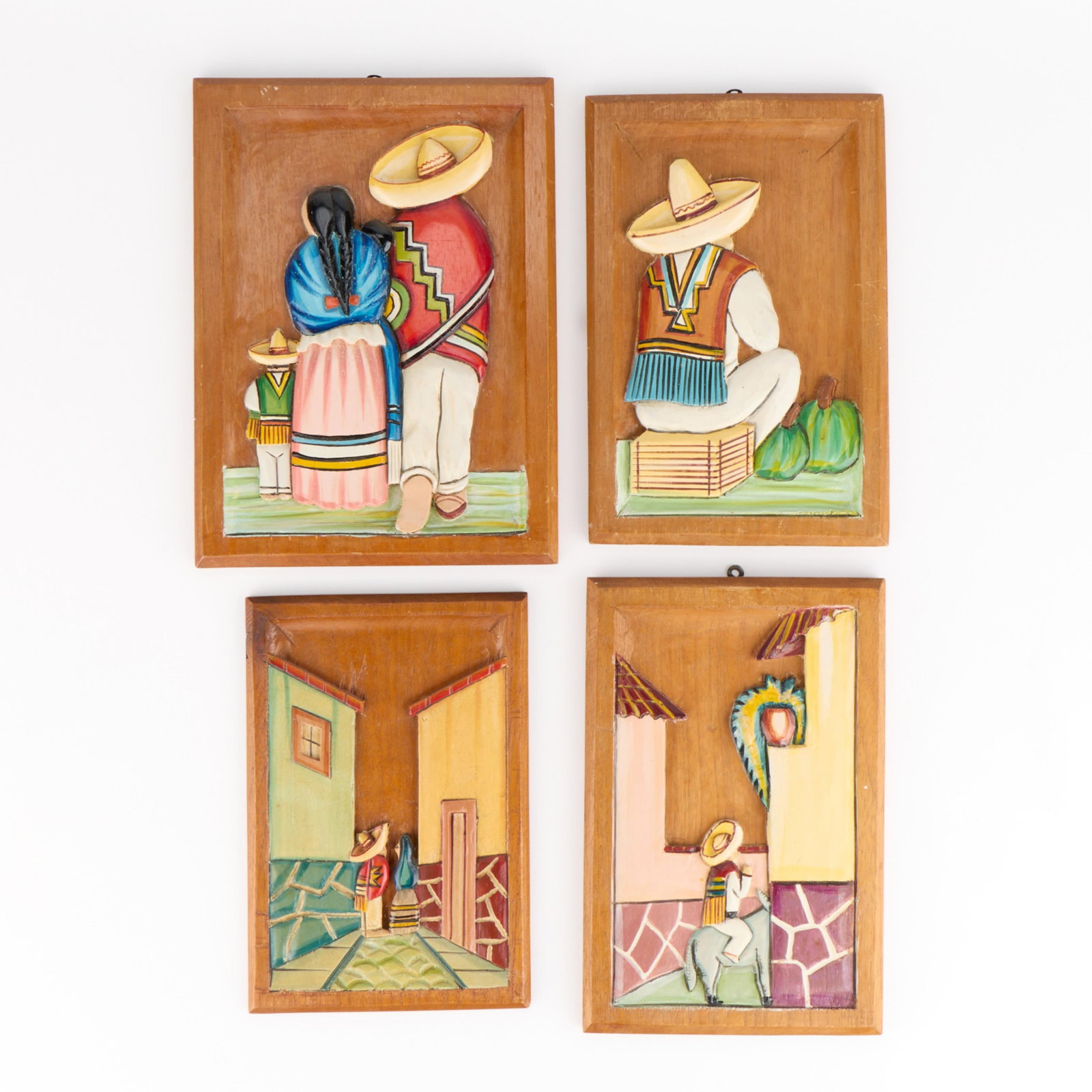 4 Mexican Folk Art Bas-Relief Carved Plaques (1 of 3)