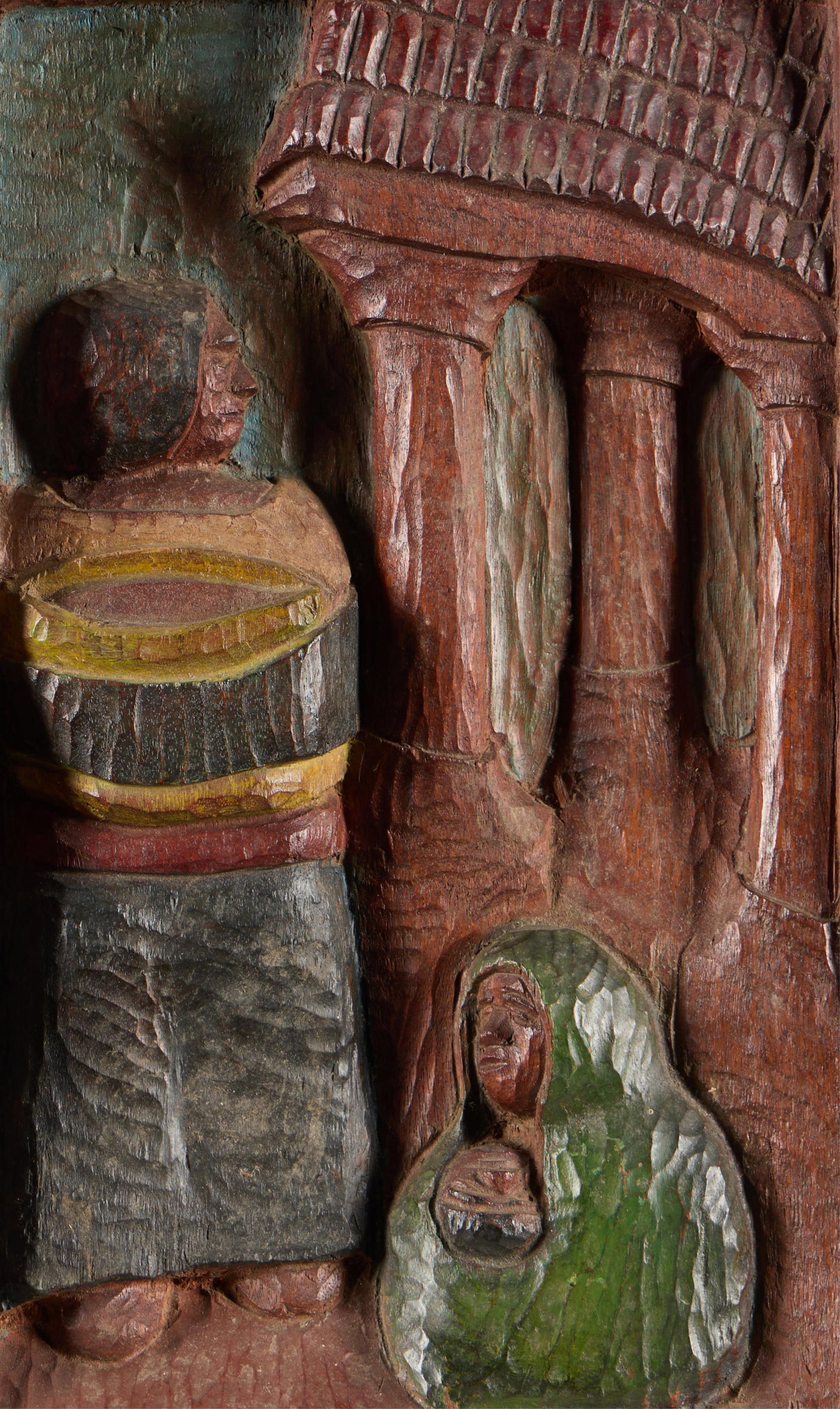 Mexican Folk Art Bas-Relief Carved Panel - Signed Morales (1 of 3)