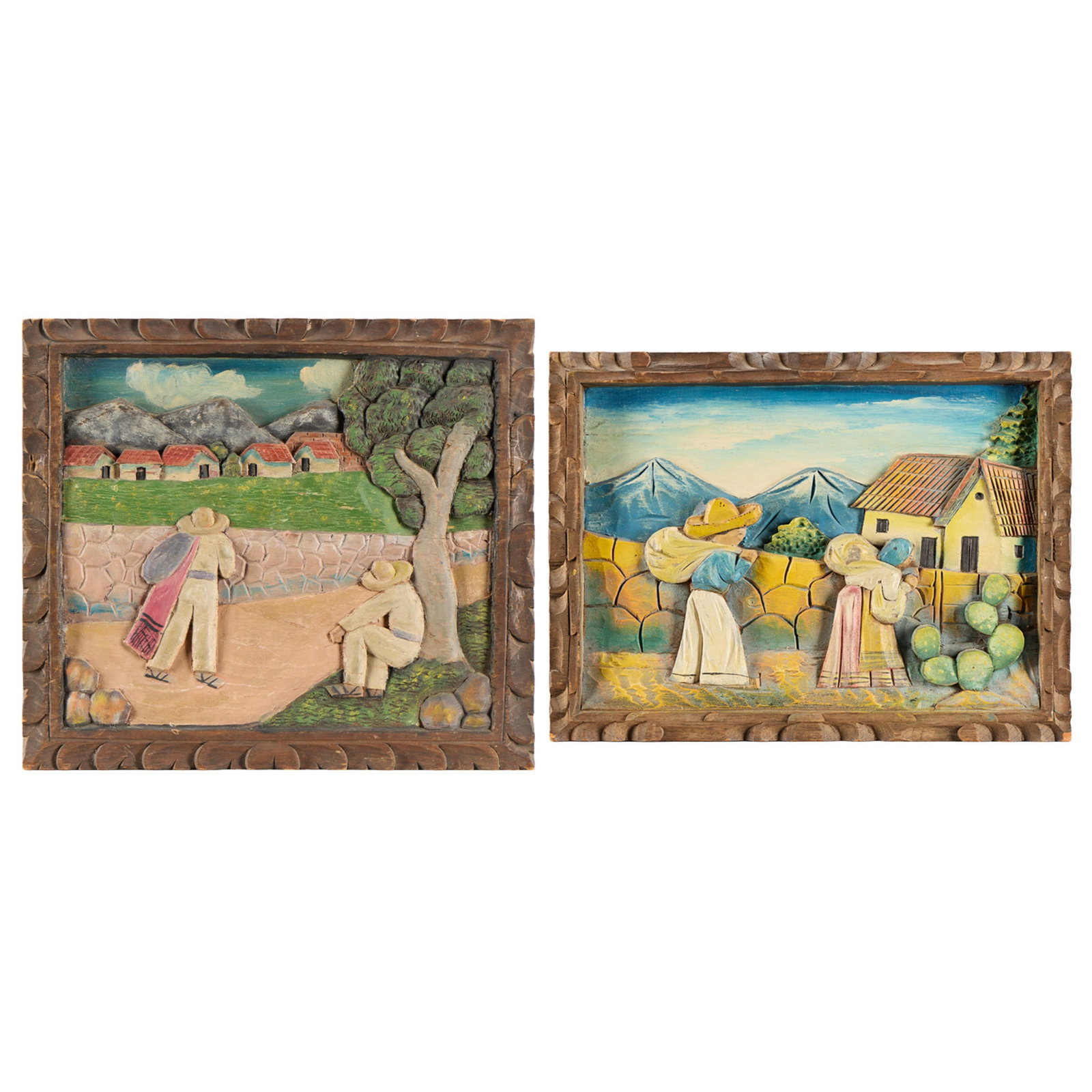2 Mexican Folk Art Bas-Relief Carved Plaques (1 of 7)