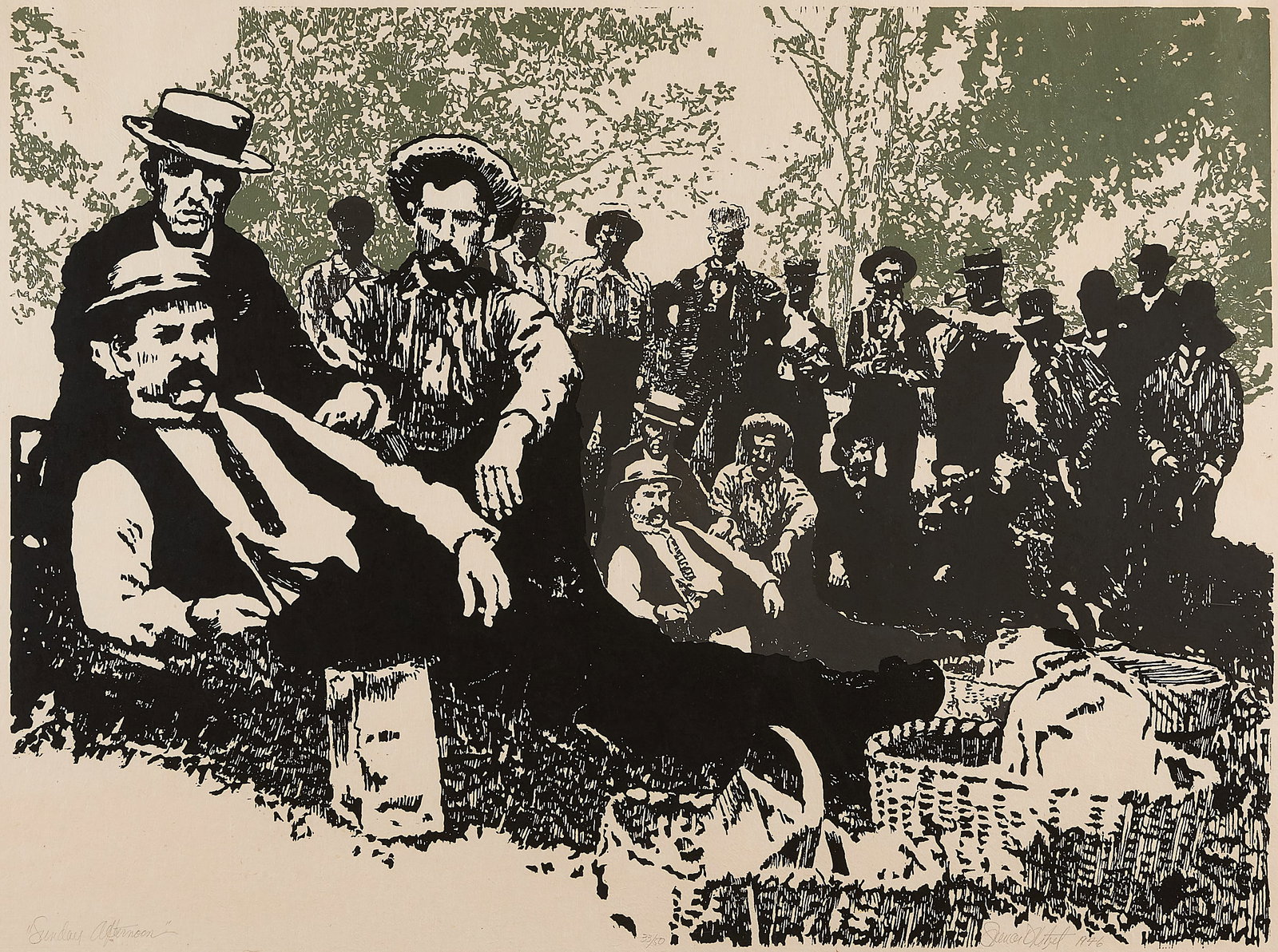 Spencer Rotzel "Sunday Afternoon" Woodcut 1976 (1 of 7)