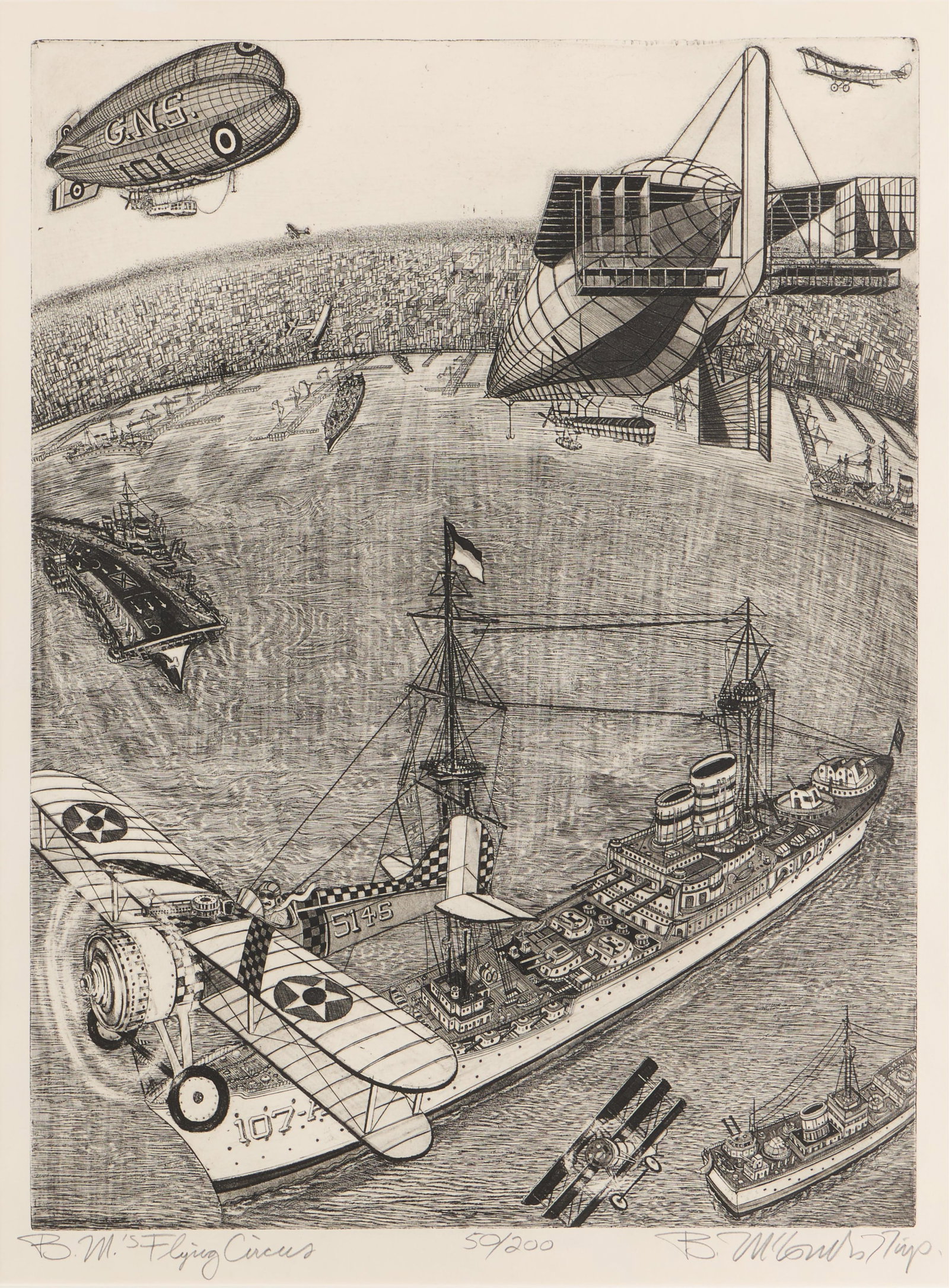 Bruce McCombs "B.M.'s Flying Circus" Etching 1977 (1 of 6)