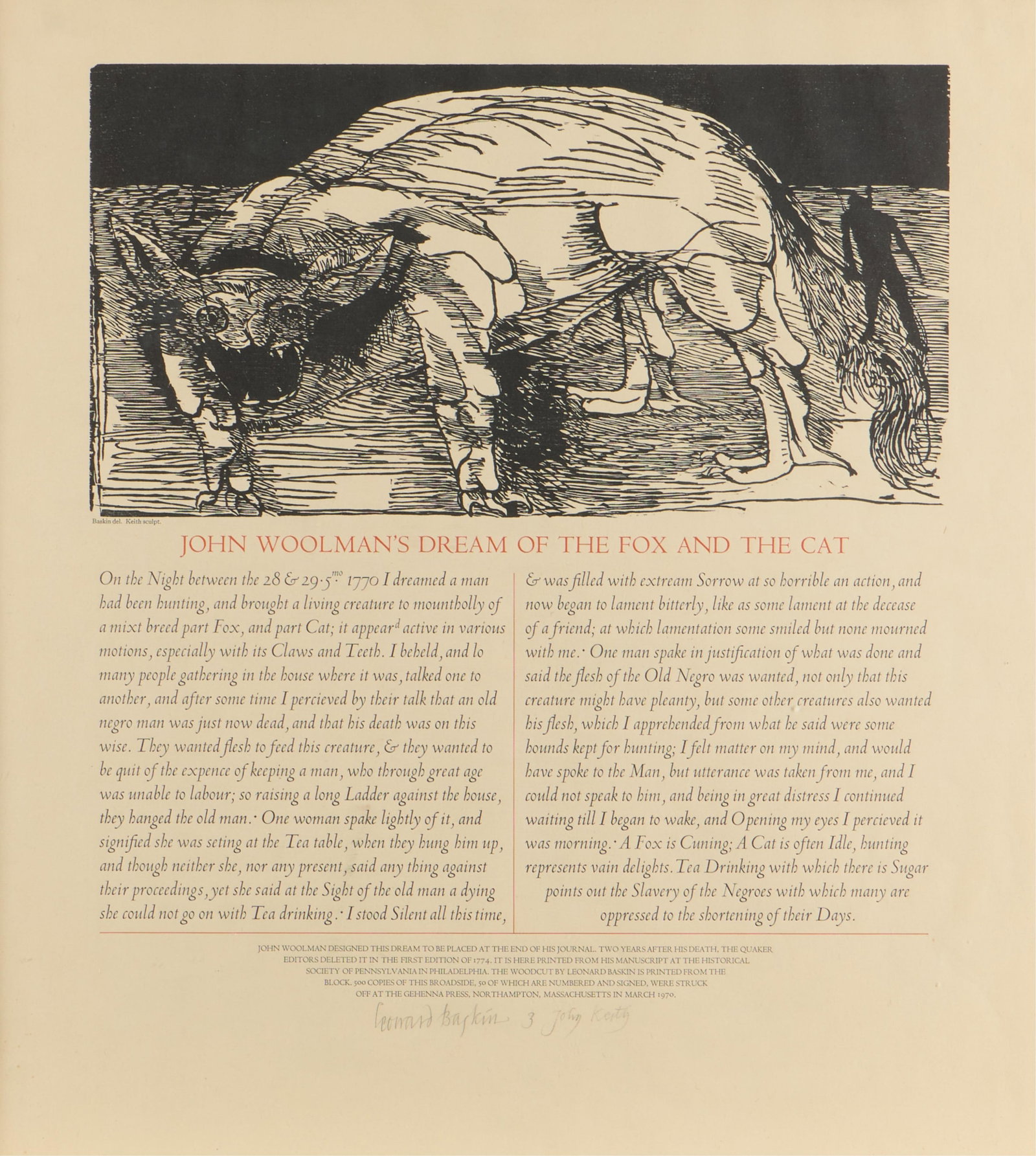 Leonard Baskin "John Woolman's Dream" Woodcut Print (1 of 4)