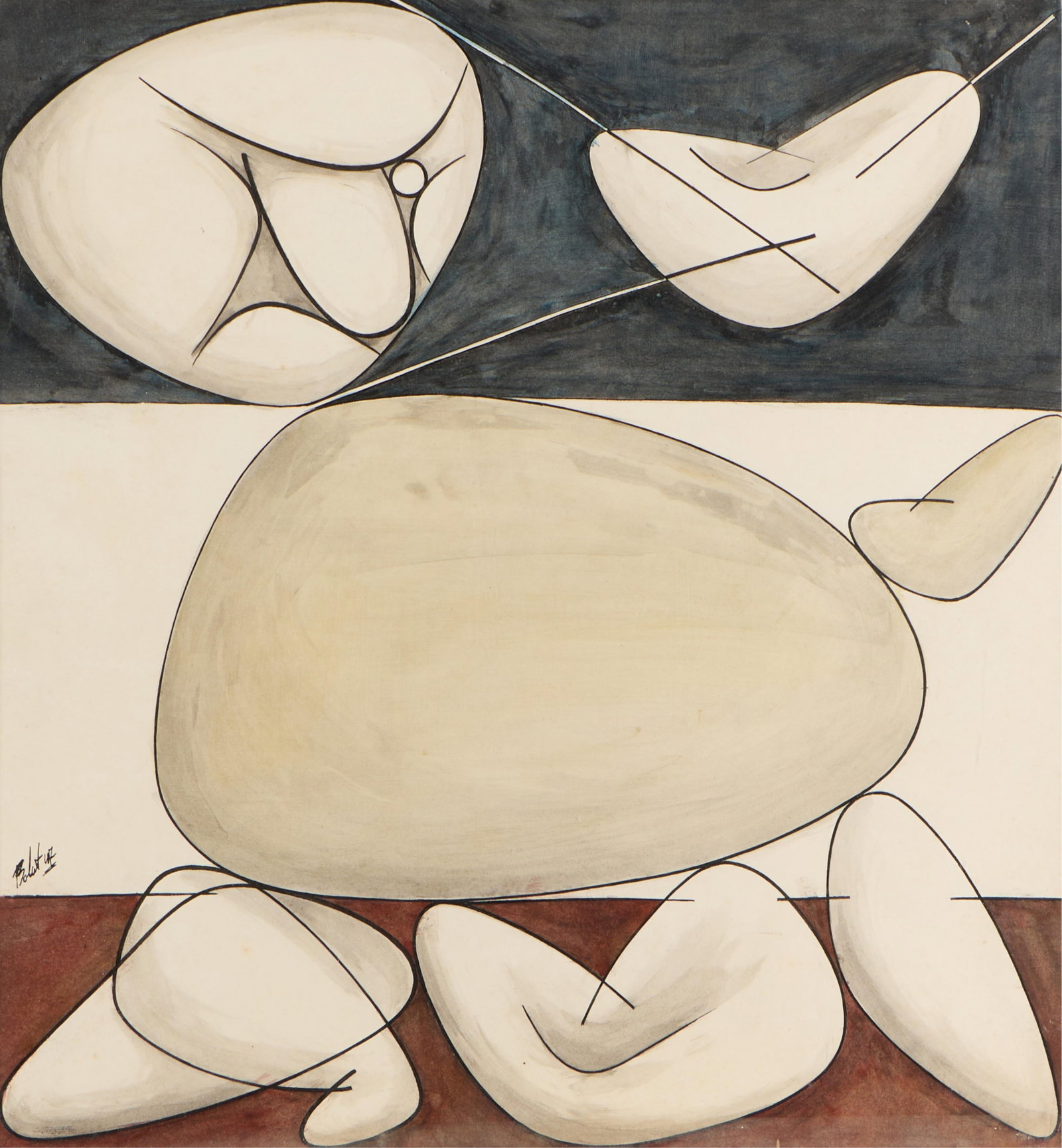 Paul-Louis Bolot Abstract Gouache Painting 1967 (1 of 4)