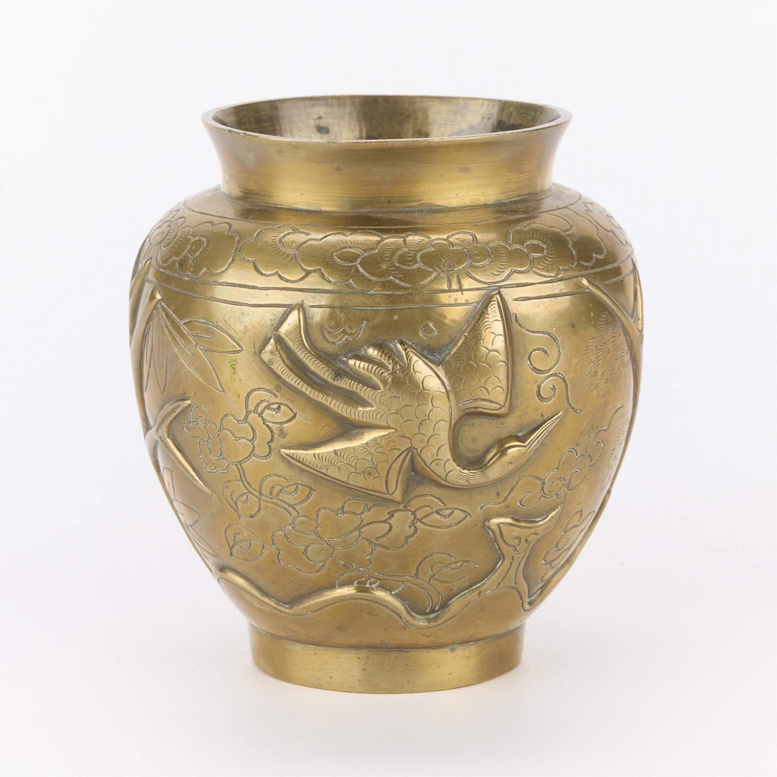 Antique Chinese Brass Vase w/ Deer & Crane (1 of 5)