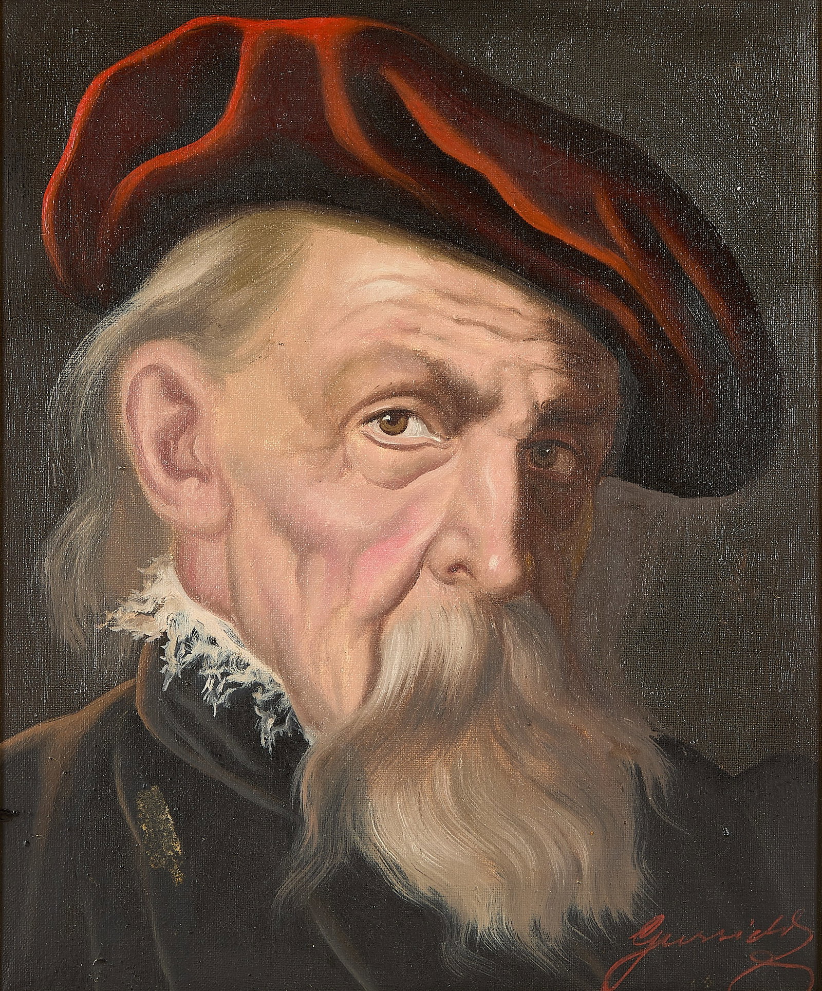 Jeno Gussich "Man with Red Beret" O/C Painting (1 of 5)