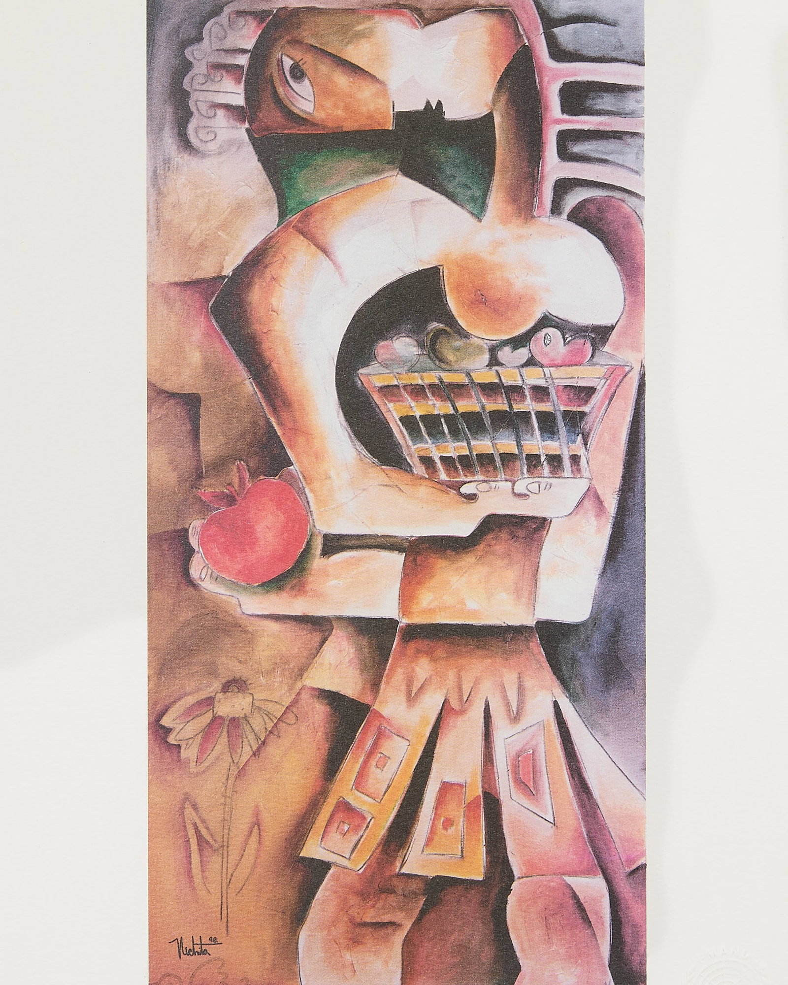 Alexandra Nechita "The Orange Apple" Lithograph: Offset lithograph titled "The Orange Apple," 1999. Edition 181/200. Certificate of authenticity from Image Makers Art, Inc. The print on Nekoosa felt weave acid free paper. Signature in plate with bli