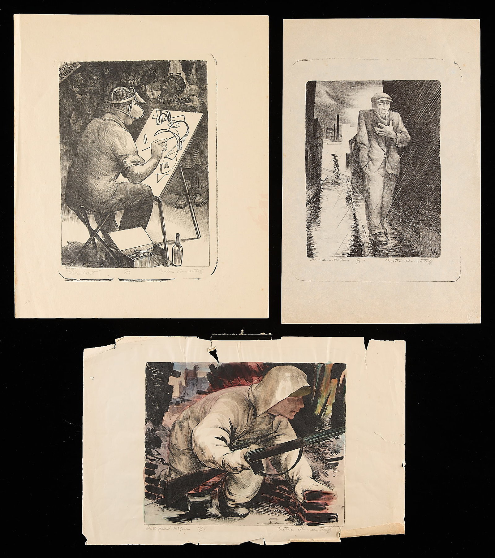 3 Victor Arnautoff Figurative Prints (1 of 6)