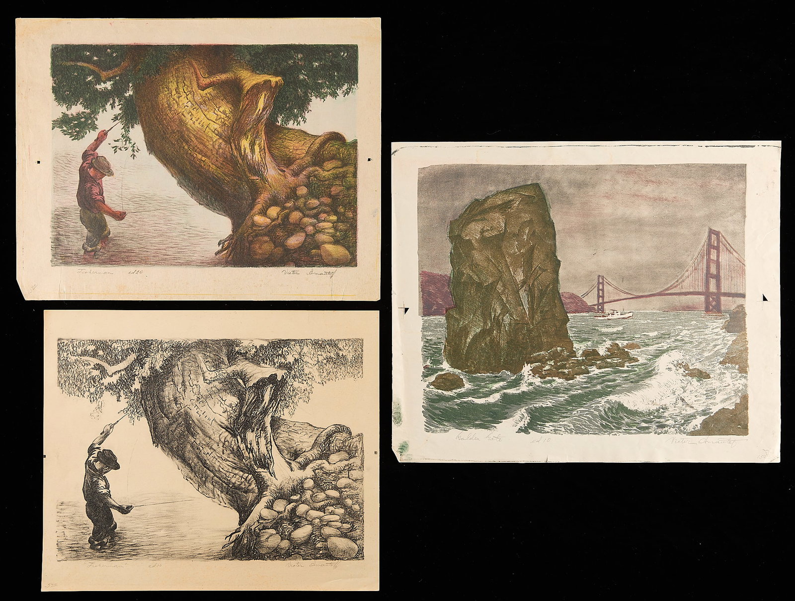 3 Victor Arnautoff Landscape Seaside Prints (1 of 6)
