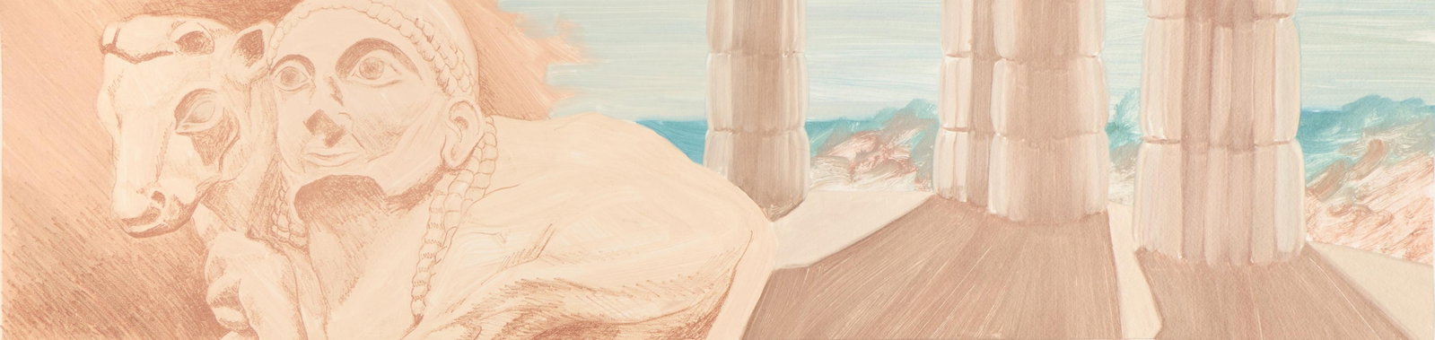 Marcia Scanlon "The Calf Bearer VII" Lithograph: Marcia Scanlon (American, b. 1945). Lithograph print on paper titled "The Calf Bearer VII," 1985. Pencil signed and dated along the lower right; titled along the lower left. Height: 12 1/2 in x width: