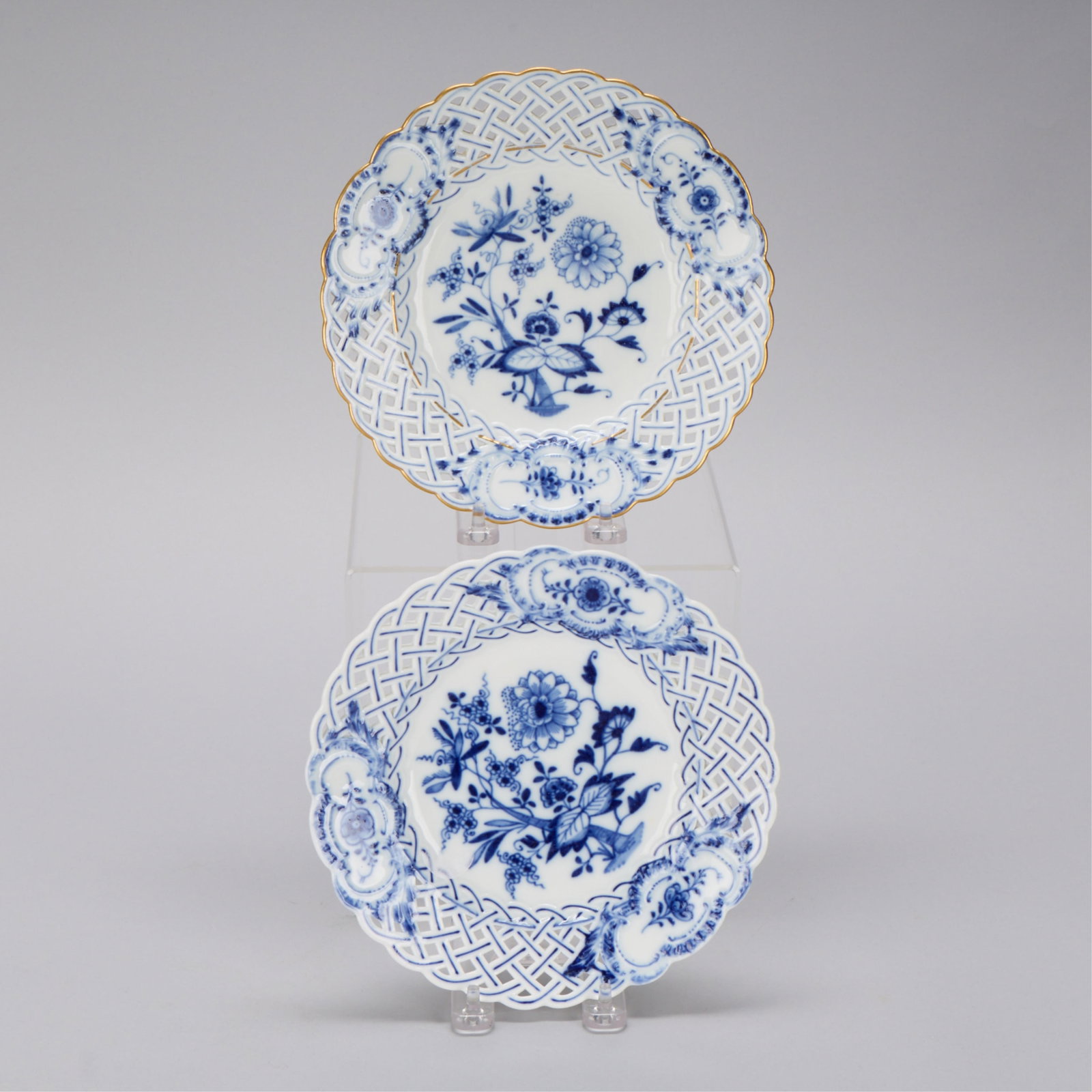 2 Meissen "Blue Onion" Reticulated Porcelain Plates (1 of 5)