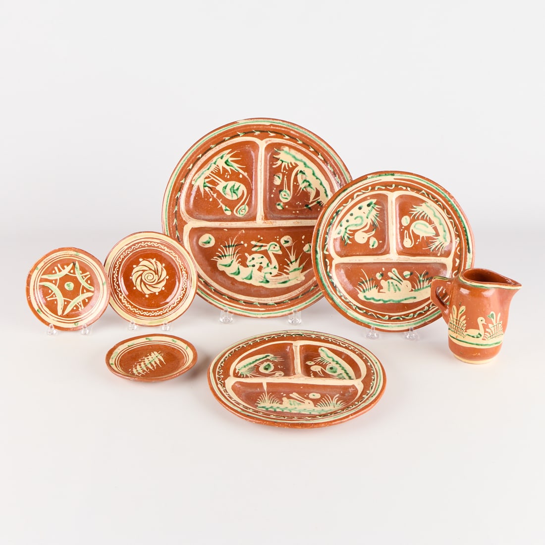 7 pcs Mexican Tlaquepaque Bandera Pottery Dishes (1 of 7)