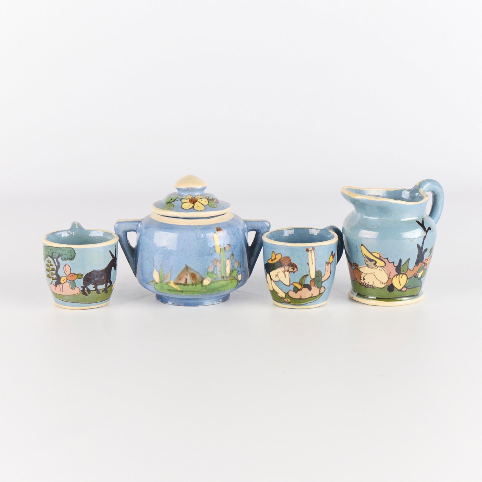 4 Mexican Blue Tlaquepaque Pottery Tea Vessels (1 of 6)