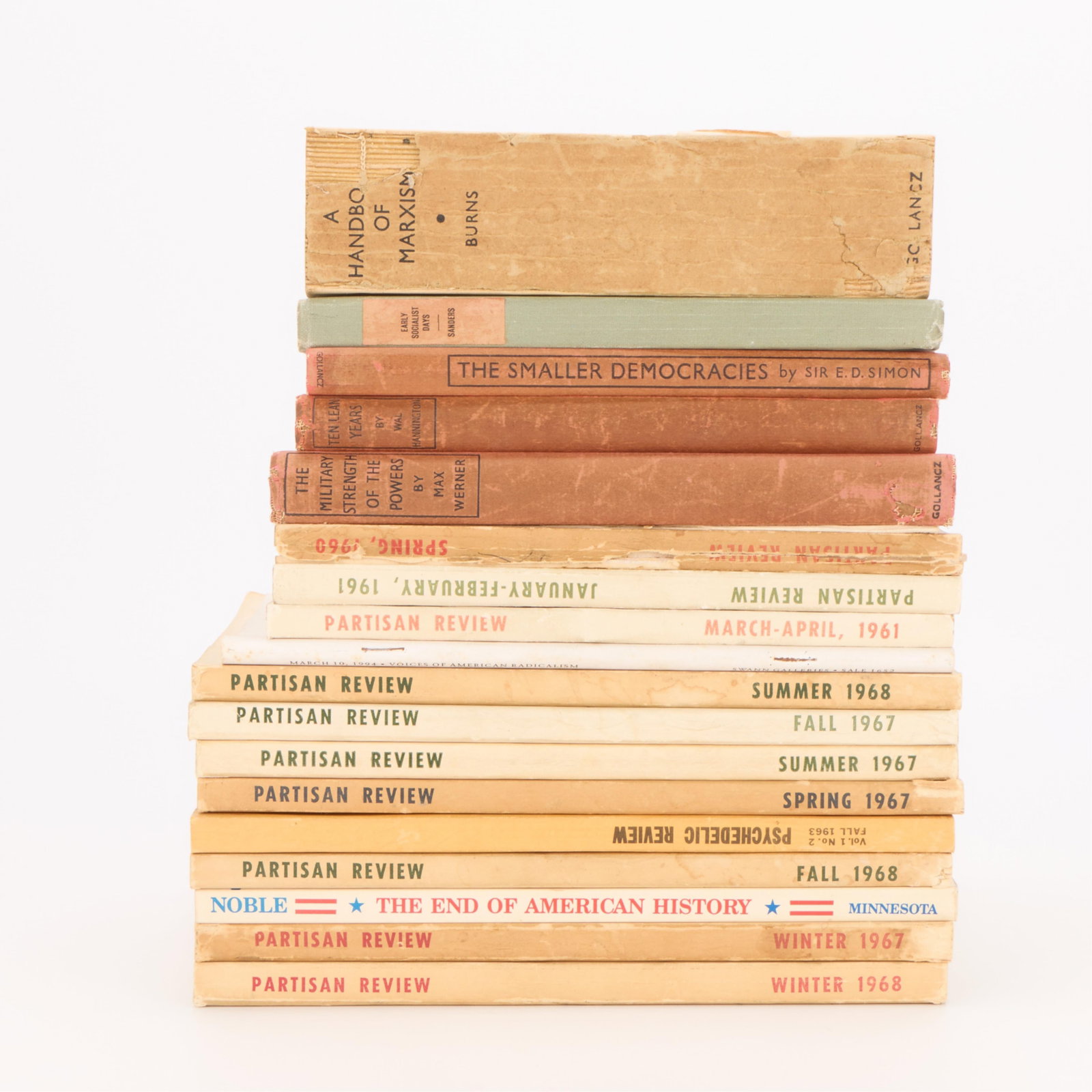 19 History, Political, & Social Critique Books: Including: Wal Hannington, “Ten Lean Years,” Max Werner, “The Military Strength of the Powers,” William Stephen Sanders, “Early Socialist Days,” Sir E. D. Simon, “The Smaller