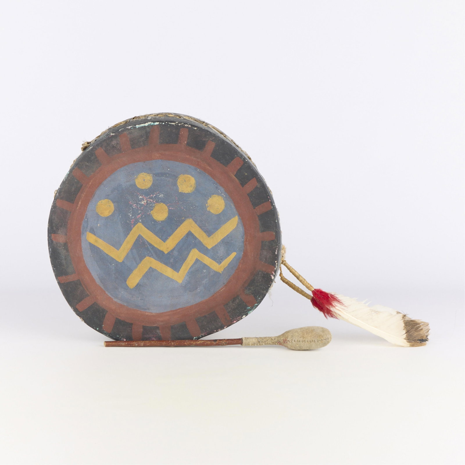 Native American Rawhide Thunderbird Drum w/ Mallet - 2