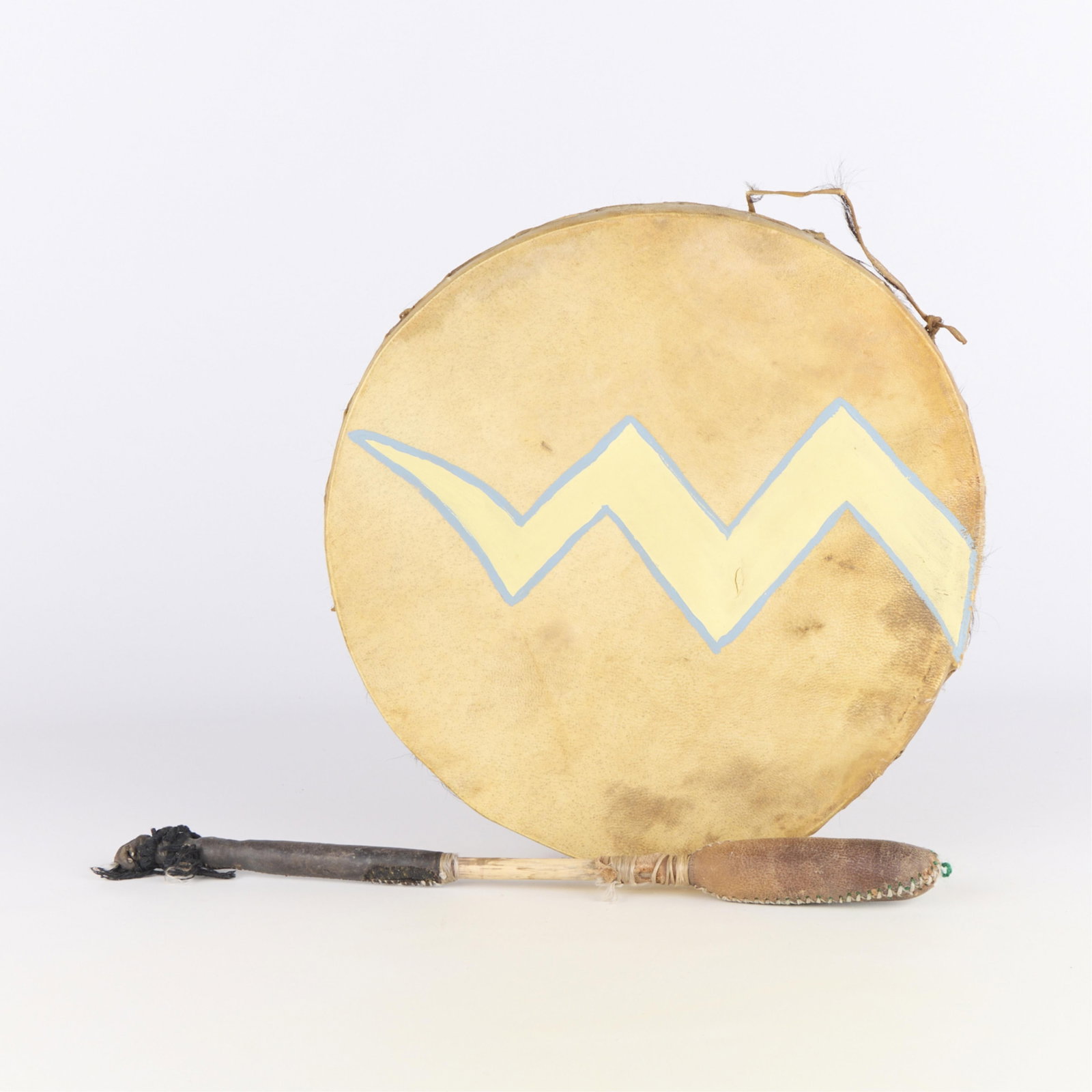 Native American Rawhide Lightingbolt Drum & Mallet - 2