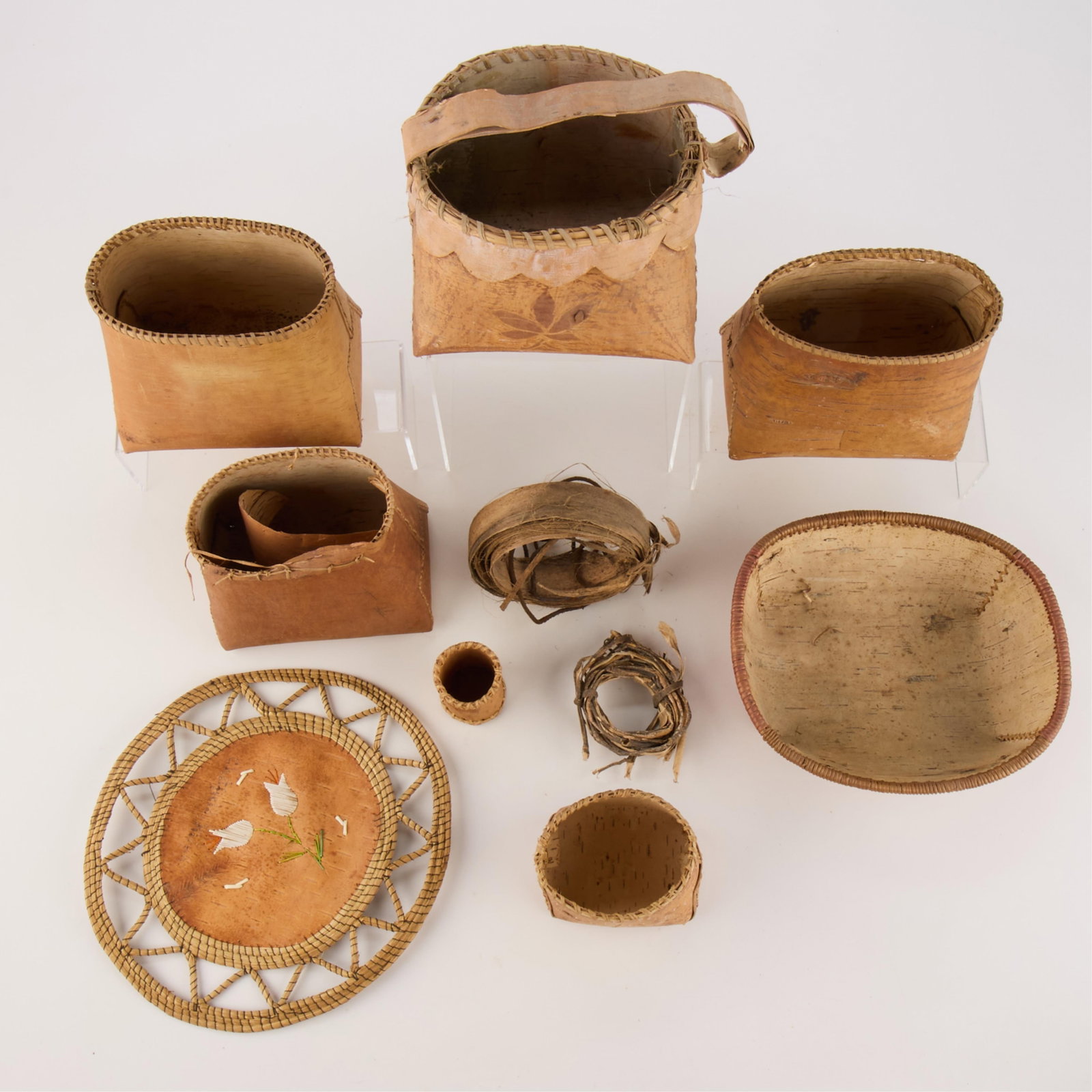 7 Plains Native American Birch Bark Baskets - 2