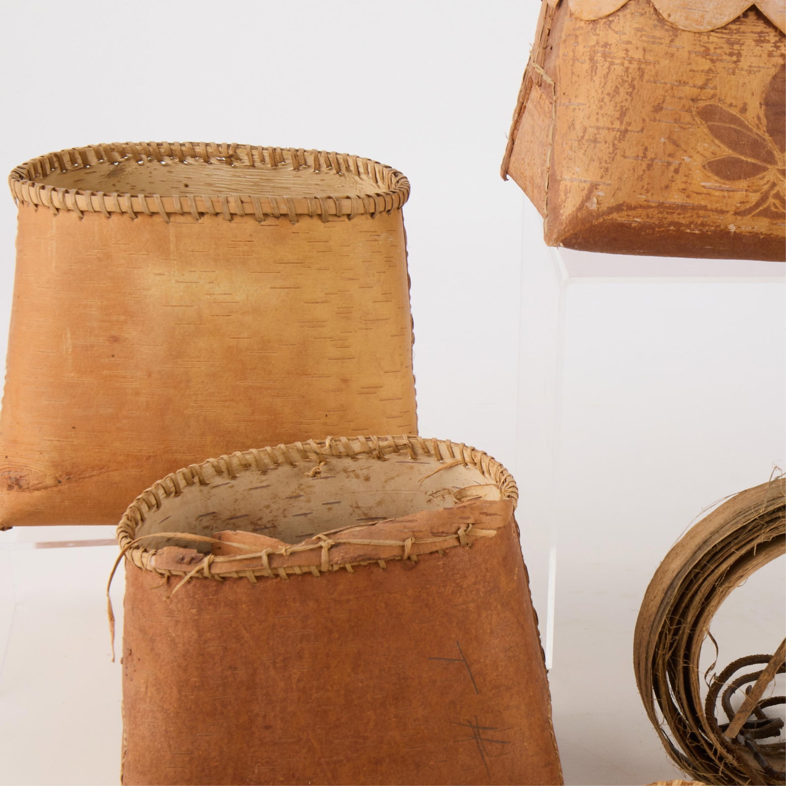 7 Plains Native American Birch Bark Baskets - 3