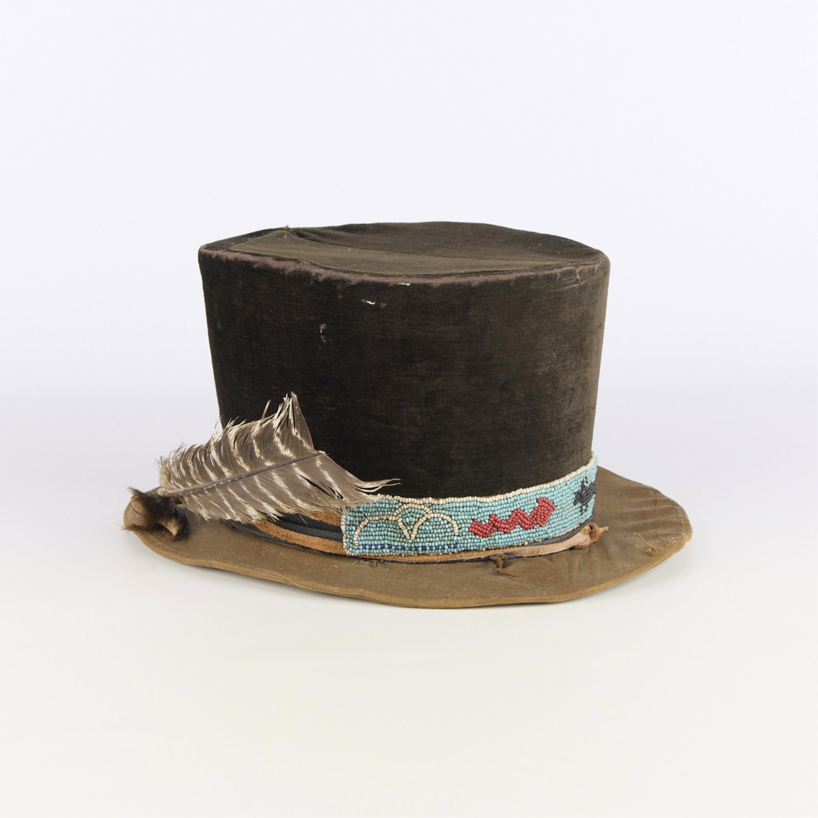 Antique Native American Style Top Hat w/ Beadwork - 2