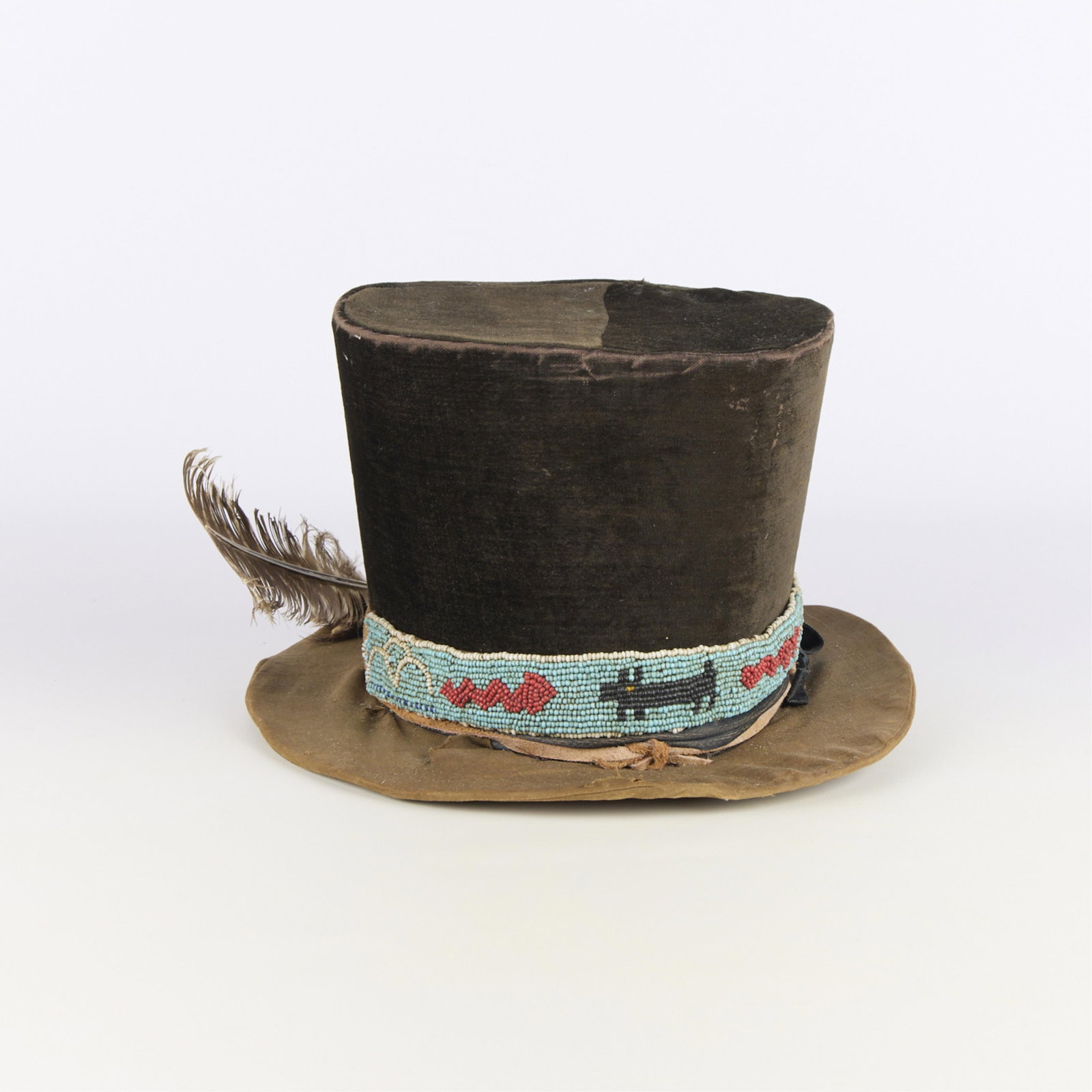 Antique Native American Style Top Hat w/ Beadwork - 3