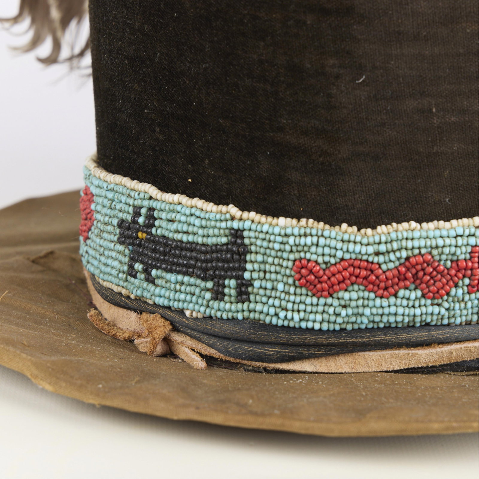 Antique Native American Style Top Hat w/ Beadwork - 4
