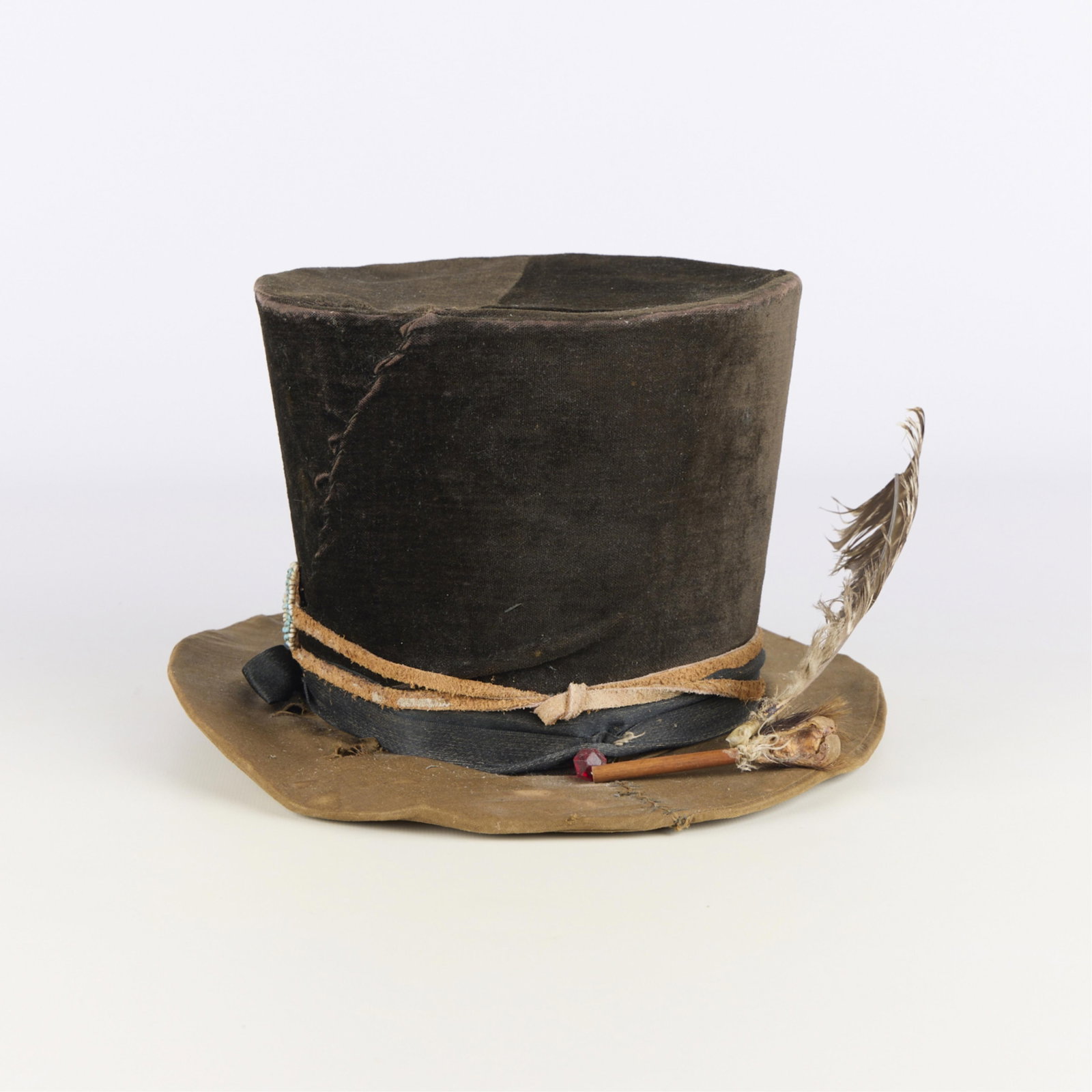 Antique Native American Style Top Hat w/ Beadwork - 5