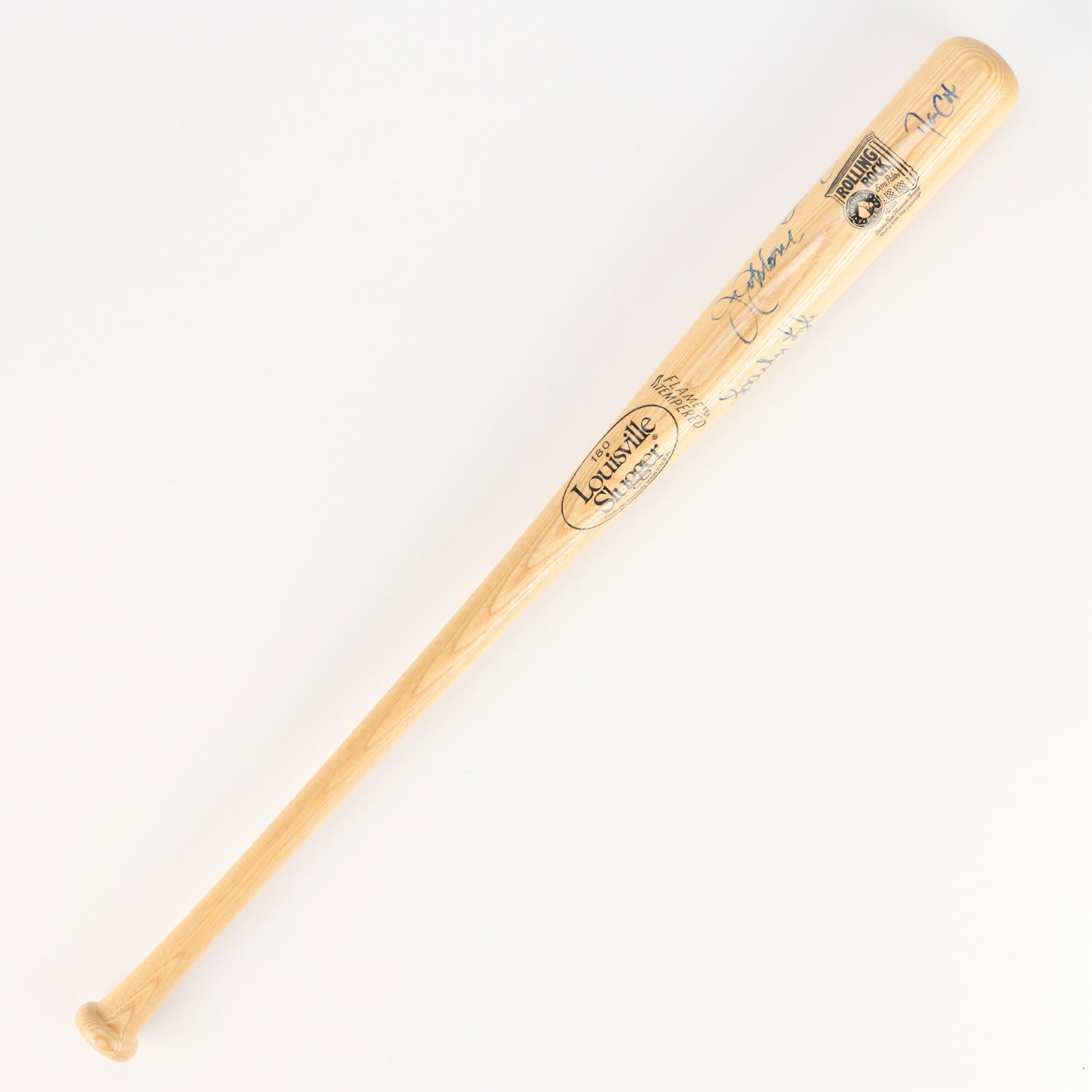 Signed Bat Jim "Mudcat" Grant, Danny Cox: Multi-signed autographed 180 Louisville Slugger baseball bag. Signed in blue ink. Signatures of Jim "Mudcat" Grant, Danny Cox, and two others. Bat length: 34 in.