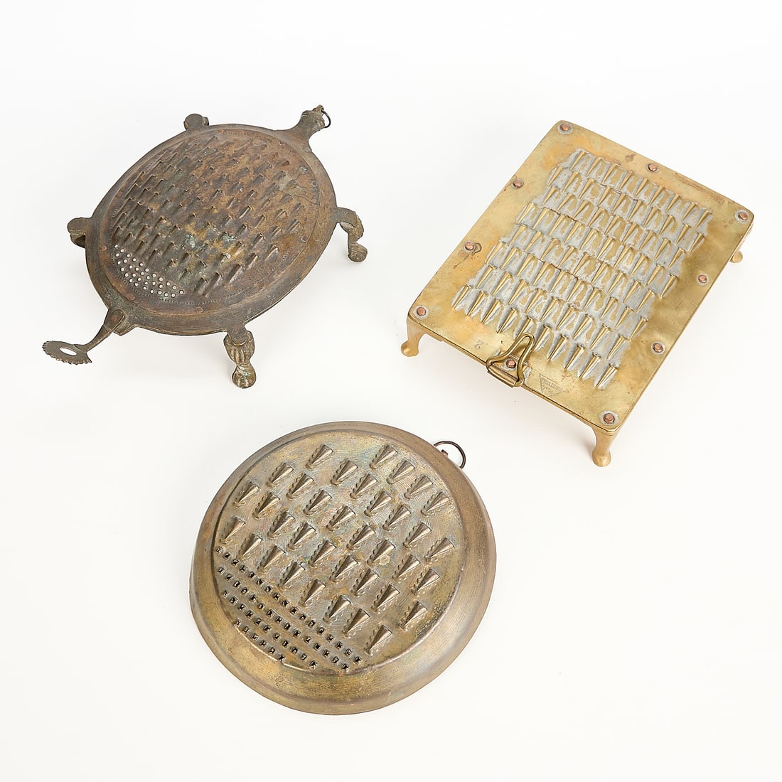 3 Antique Brass Kitchen Graters - 2
