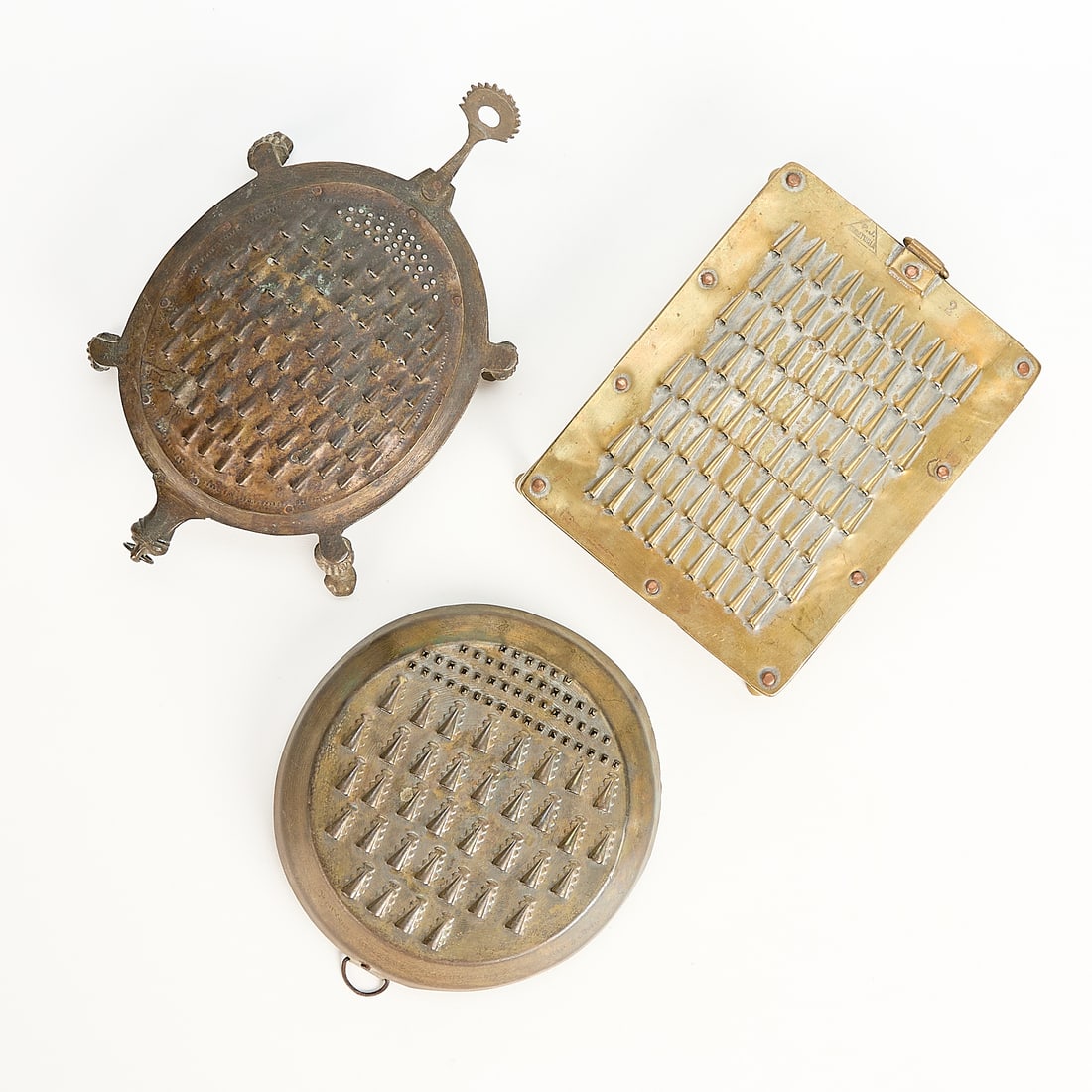 3 Antique Brass Kitchen Graters - 3