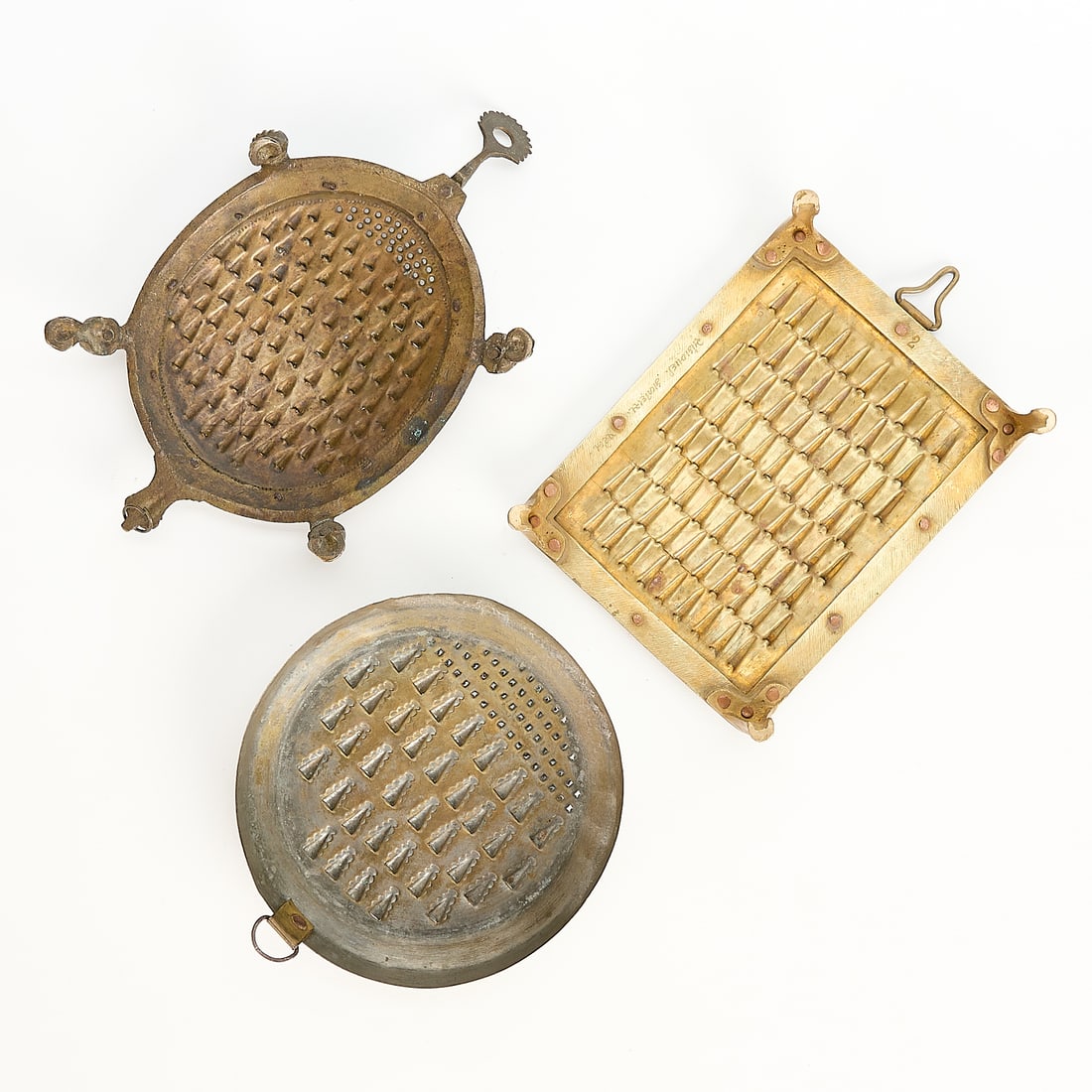 3 Antique Brass Kitchen Graters - 4
