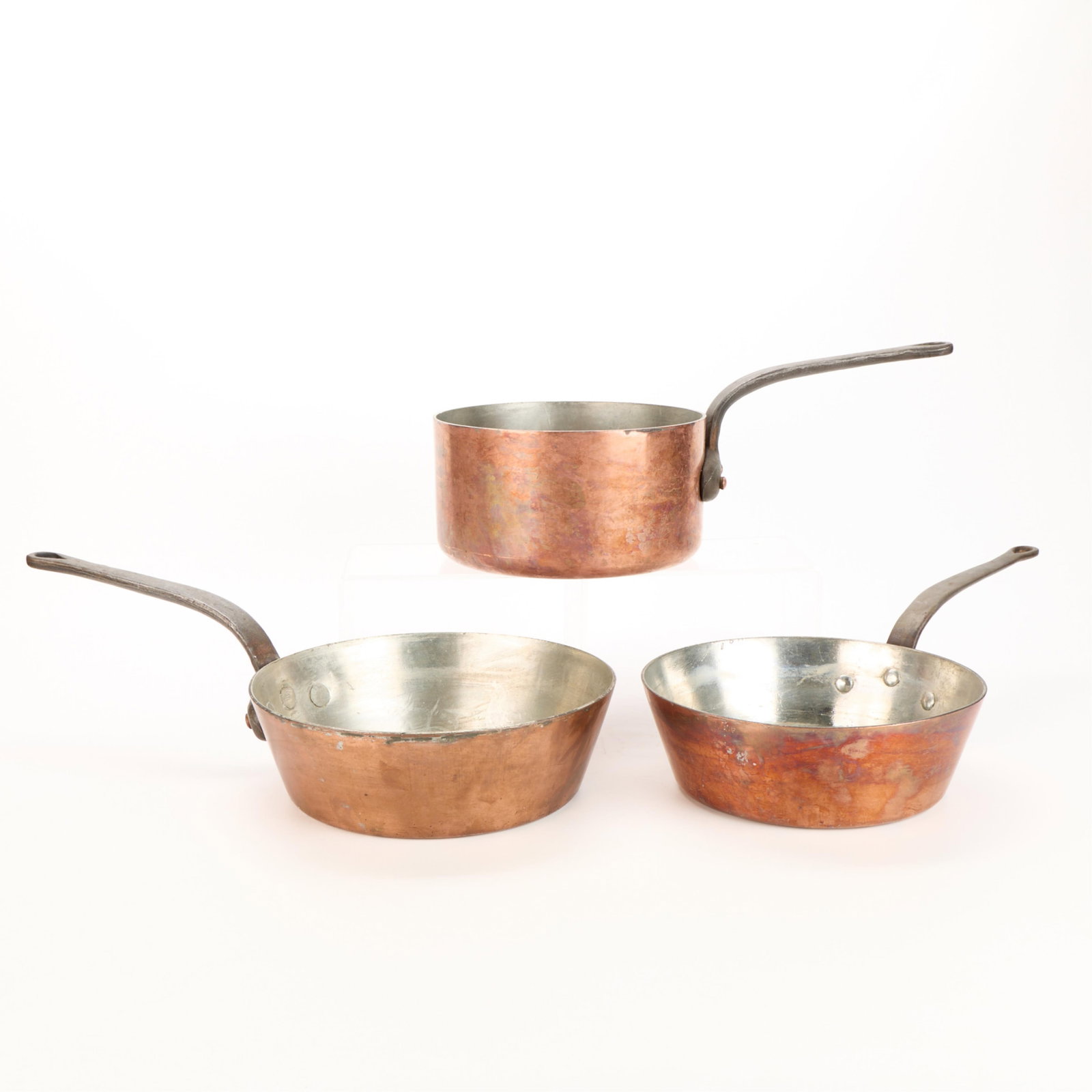 3 Lrg Vintage Copper Cookware Sauce Pans (1 of 5)