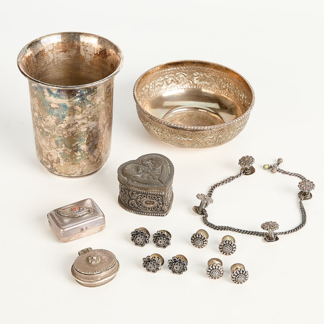 14 SE Asian Repousse Silver & Silver-Toned Objects (1 of 6)