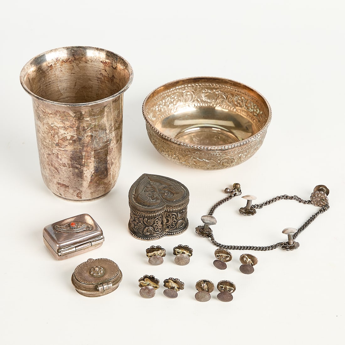 14 SE Asian Repousse Silver & Silver-Toned Objects - 2