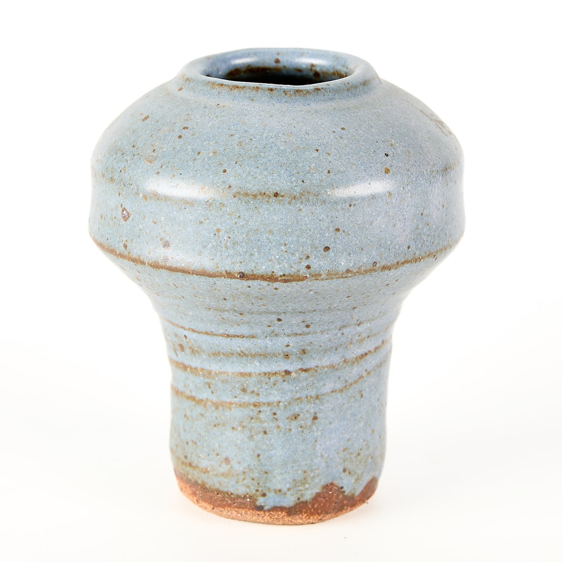 Warren MacKenzie Speckled Blue Vase: Warren MacKenzie (American, 1924-2018). Studio pottery ceramic vase with a tapered base. Stoneware executed in a speckled blue glaze. Warren MacKenzie was a renowned Minnesota studio potter. A student
