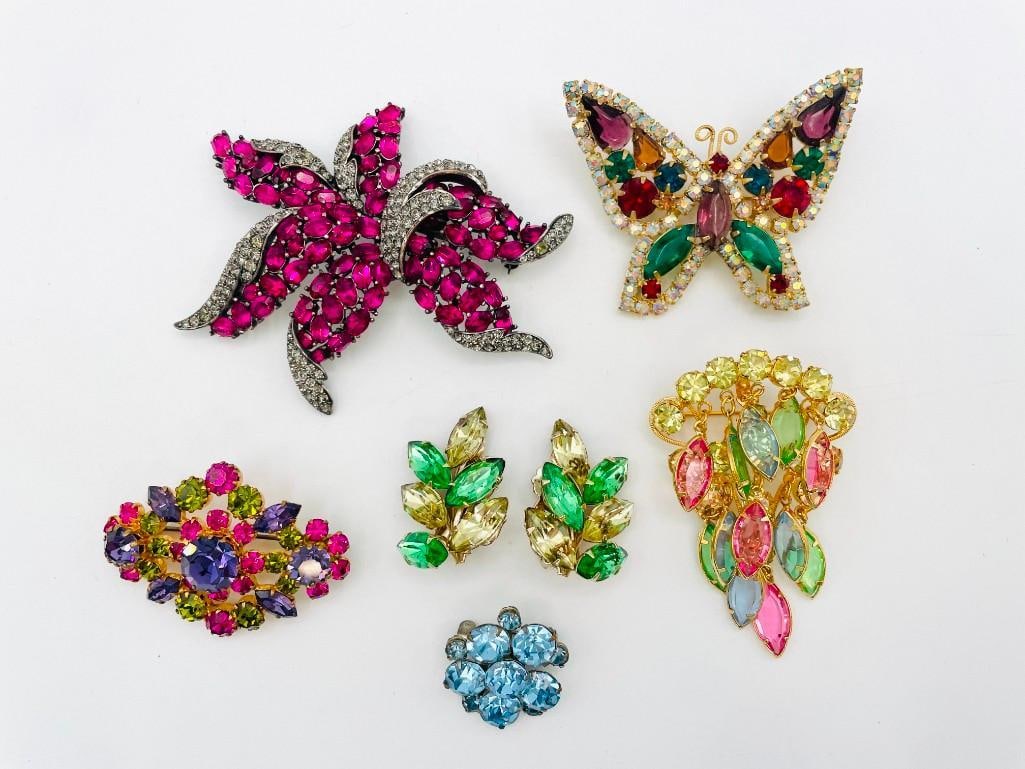 Vintage Rhinestone Brooches and Earrings, One Austrian (1 of 13)