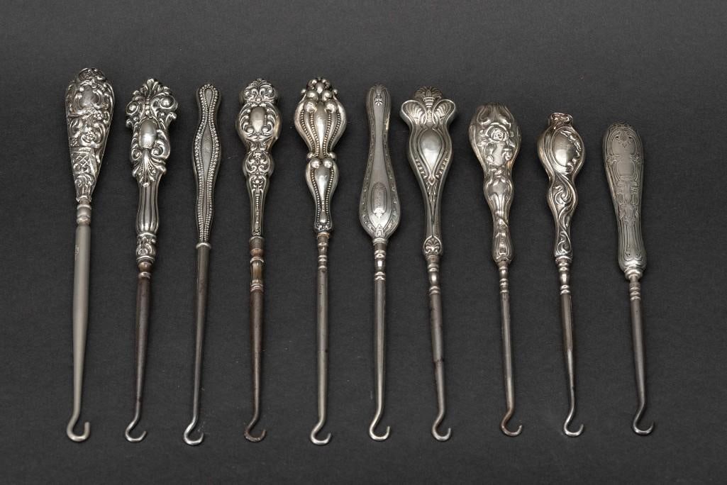 Antique Sterling Silver Handled Buttonhooks, Ten (1 of 3)