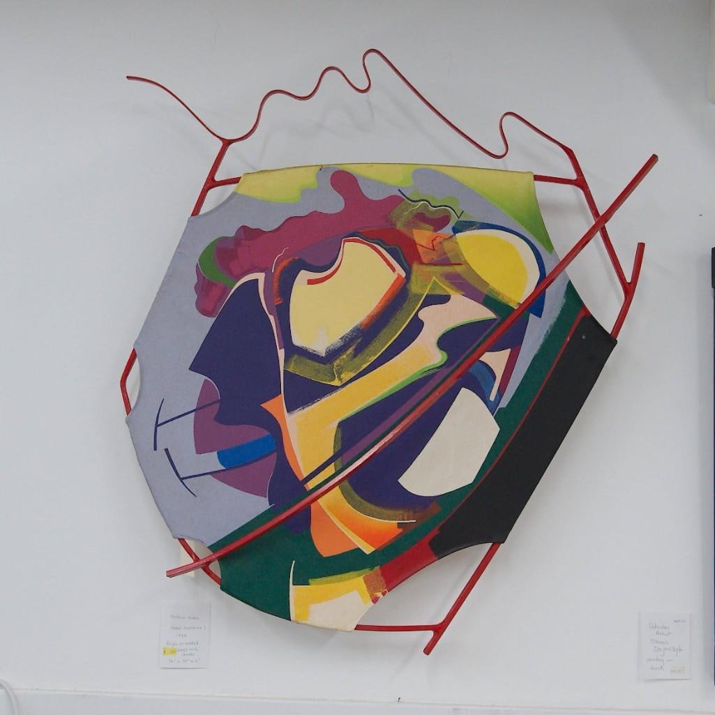 Arthur Kdav Vestal Meteora I Sculptural Painting 1993: A sculptural painting by Arthur Kdav, acrylic on welded steel and canvas. 36 inches x 39 inches x 6 inches. Artist signature and title on the back, also signature on side of the piece. Low Estimate: 4