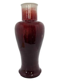 CHINESE OXBLOOD PORCELAIN VASE: CHINESE OXBLOOD PORCELAIN VASE, 19thC. Color lightens at the flared rim of the vase. No marks on the base.Height :15.07''(38.3cm)