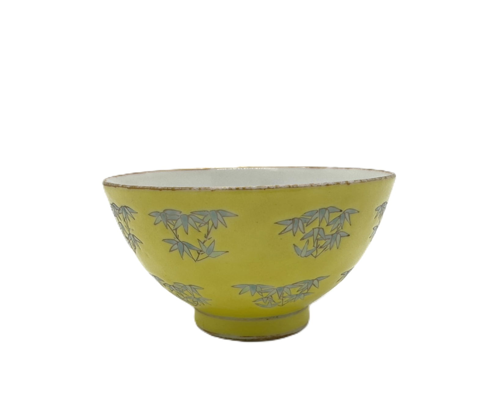 A Chinese Qing Dynasty Tongzhi Period Yellow-Ground Famille Rose Bamboo-Pattern Bowl (1 of 2)