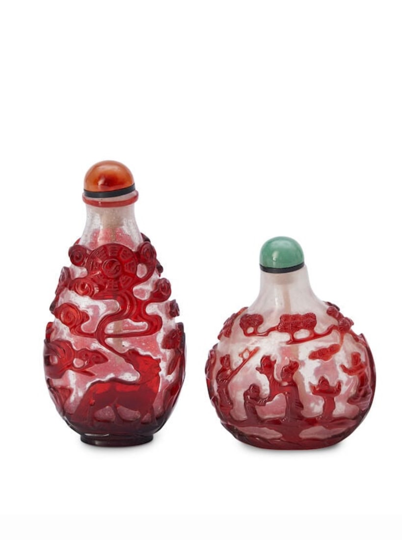Two Red Overlay Glass Snuff Bottles, China, (2) (1 of 2)