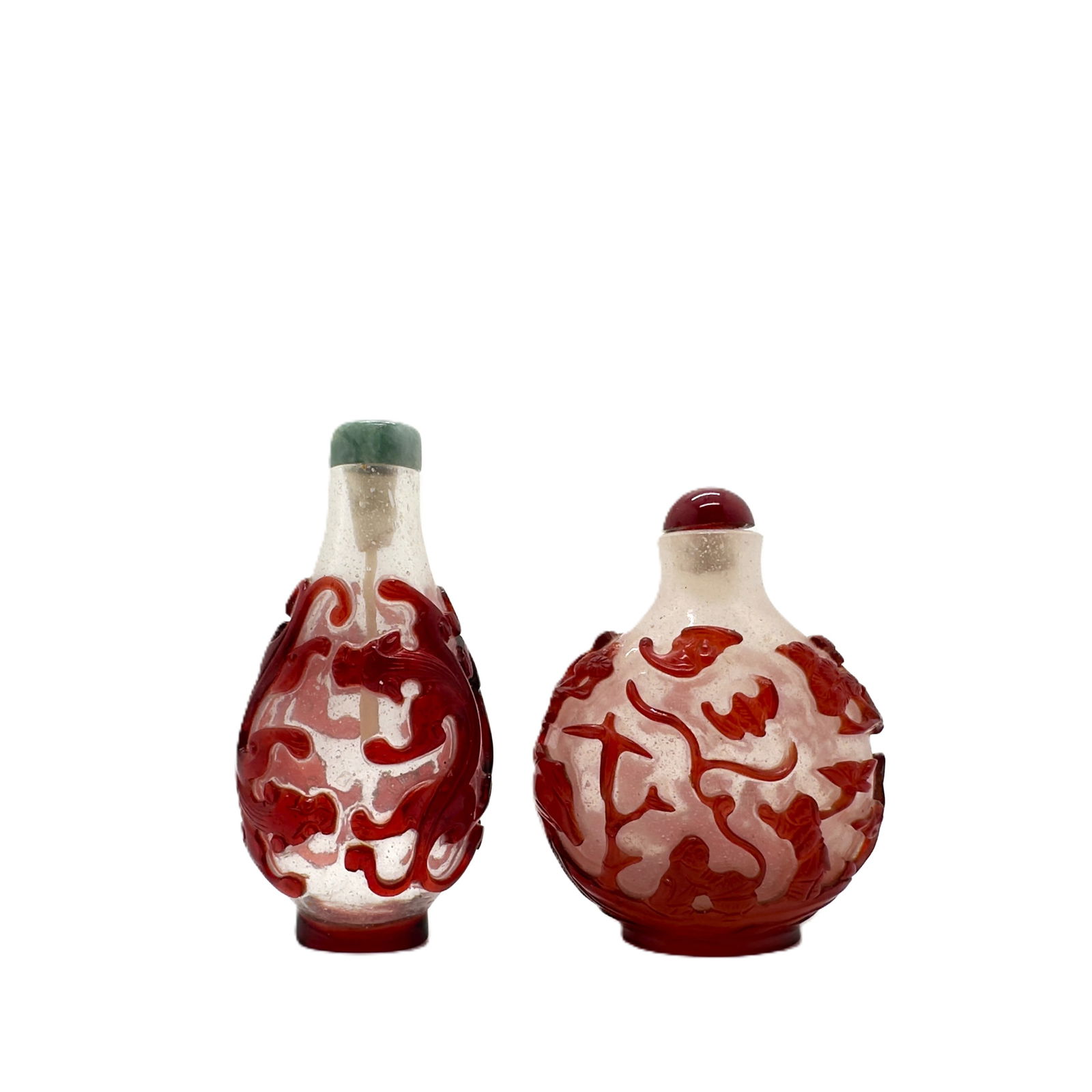 Two Red Overlay Glass Snuff Bottles, China, (2) (1 of 3)