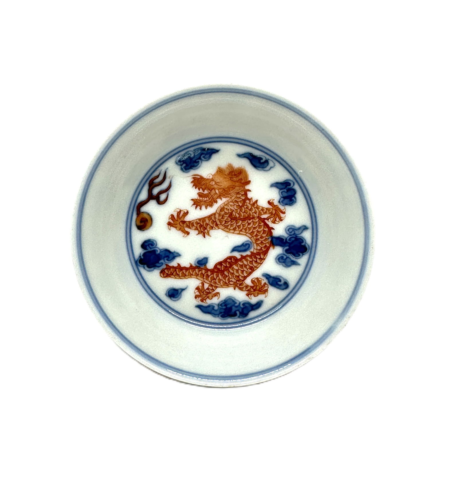 Chinese Blue and White & Iron-Red 'Dragon' Saucer, Yongzheng Mark and Period (1 of 2)