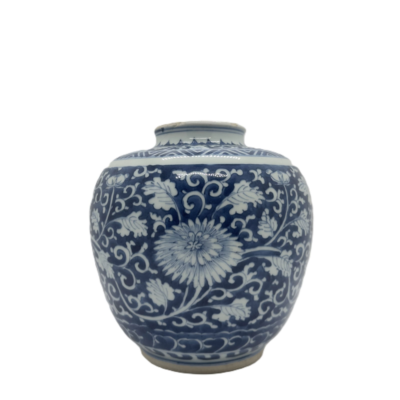 A Chinese Blue and White Ginger Jar with Floral Scrolls (1 of 2)