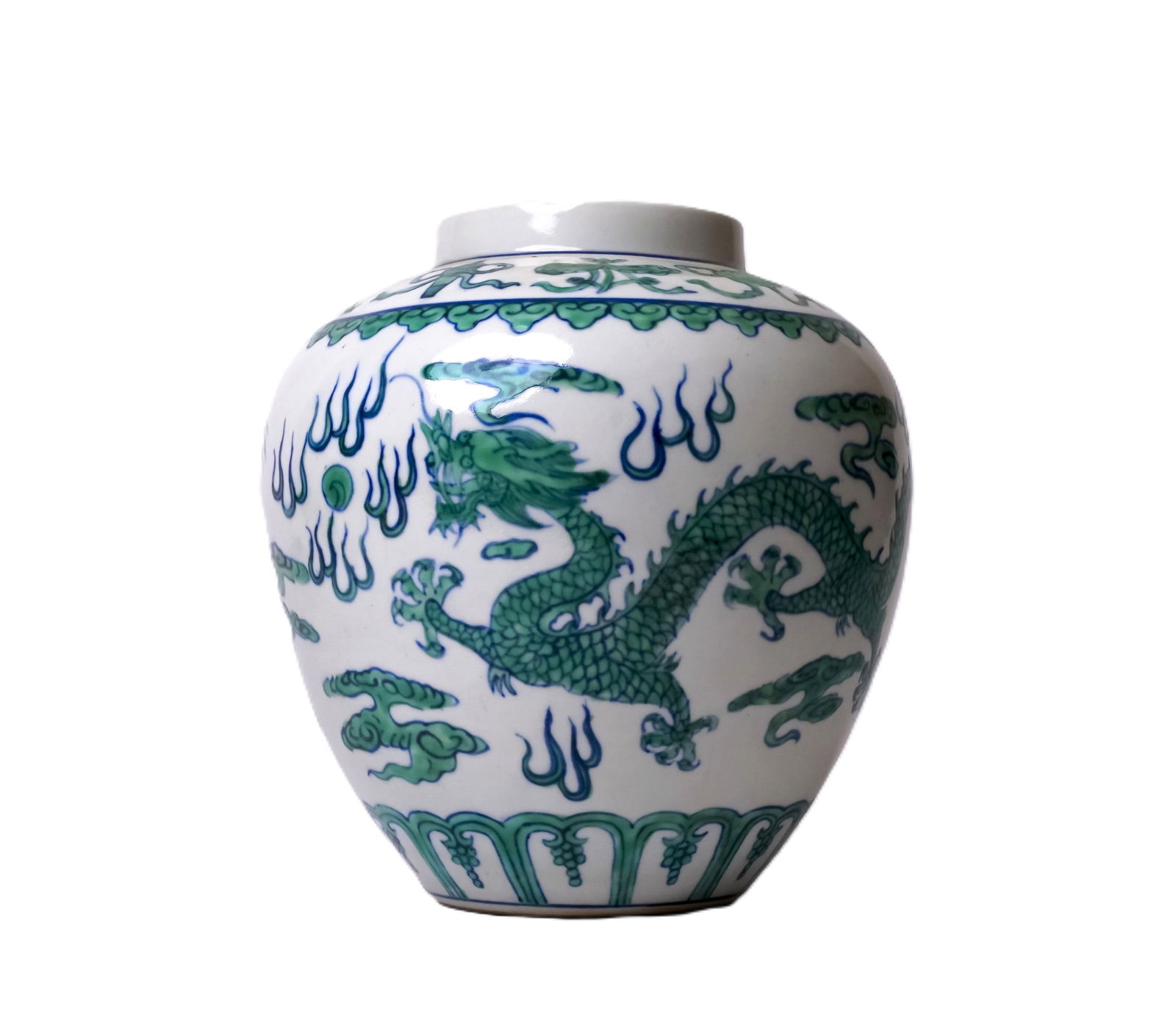 A Chinese Green Dragon Blue and White Porcelain Jar (1 of 2)