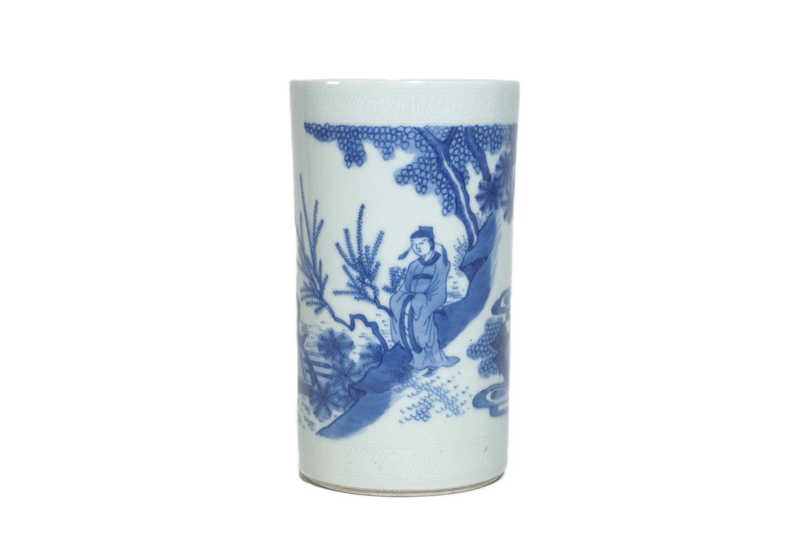 A Chinese blue and white porcelain character pencil case: Height :7.4''(18.8cm)