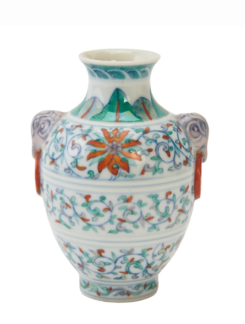 Famille Rose and Blue and White Floral Vase with Elephant Handles (1 of 2)