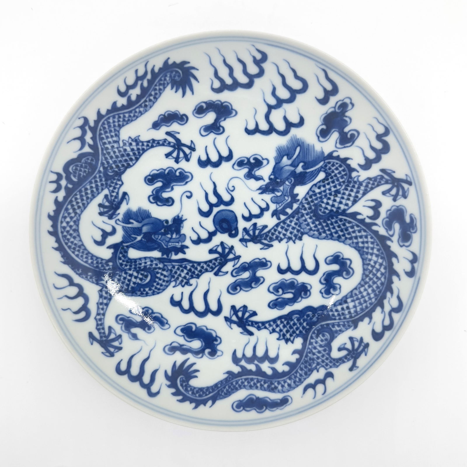 A Chinese Blue-and-white Dragon Plate, 19th/20th Century (1 of 2)