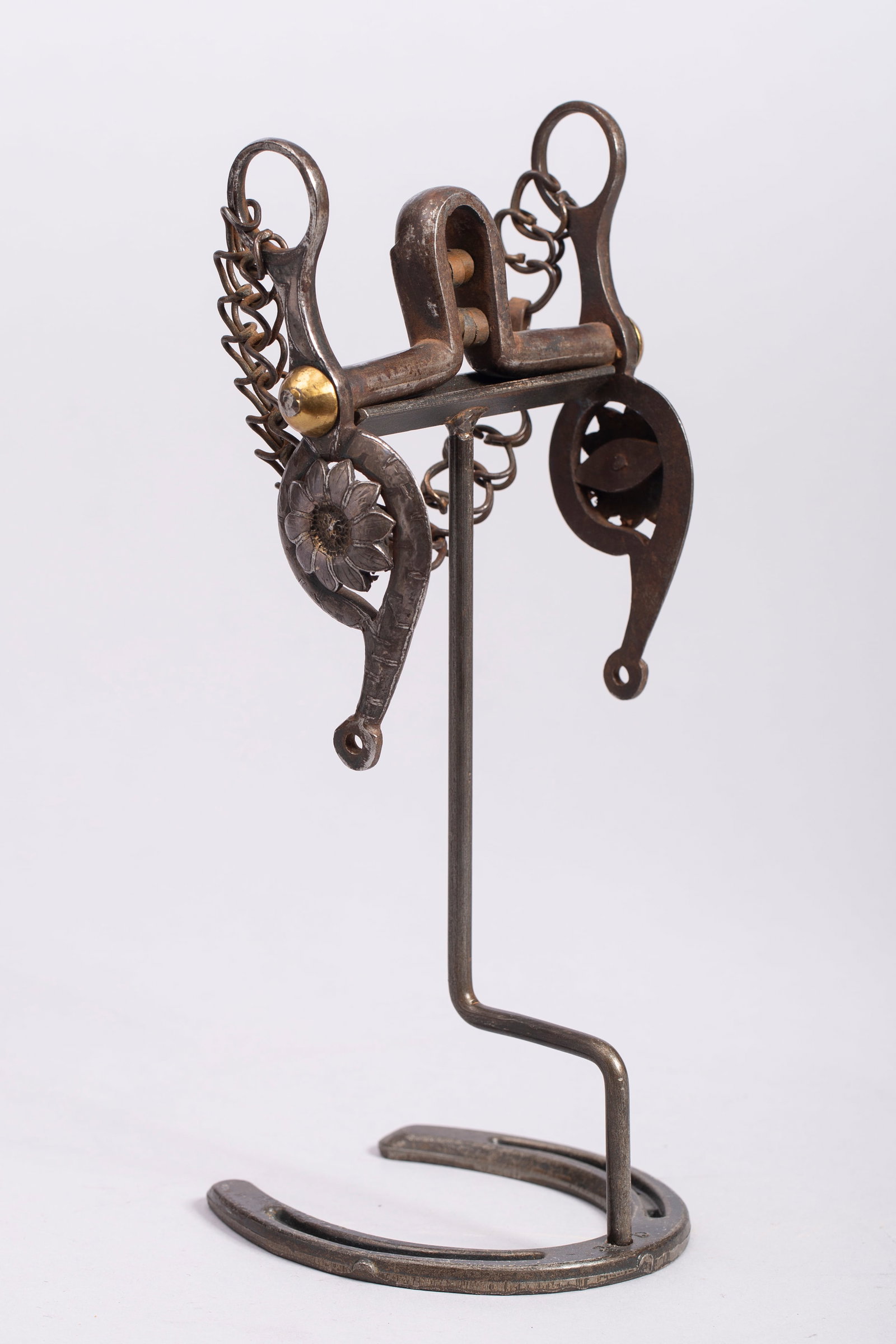 Early Mexican Horse Bit, Sunflower cheek, Ca. 1900s: Early Mexican Cord bit with sunflowers on cheek, Ca. 1900s