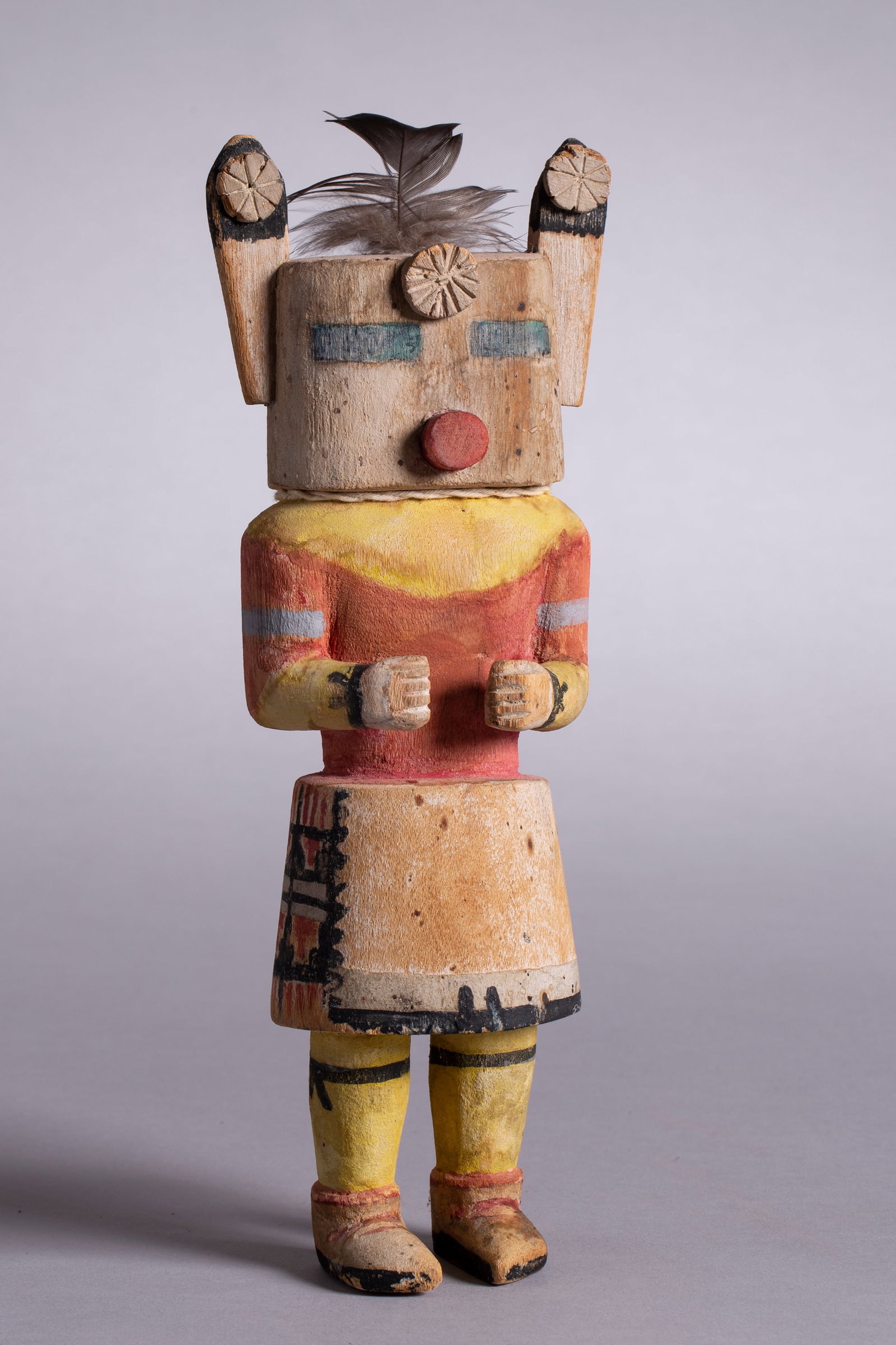 Hopi Katchina Doll, Ca. 1930s: Hopi Katchina Doll, Ca. 1930s. Carved of willow tree wood and decorated in mineral pigments. Nice warm patina as appropriate with age. Height: 10 1/2", Width: 3 1/2"