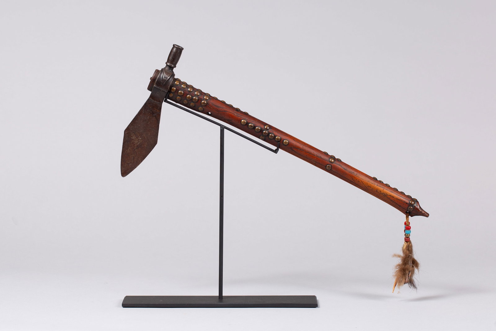 Rare Documented Spontoon Pipe Tomahawk: Ca. 1850s-1870s, Important Tomahawk associated with the Brule Sioux, Many Claws as documented by Wendell Grangaard (see photos for additional information). Plains Spontoon Pipe Tomahawk with Buffalo h