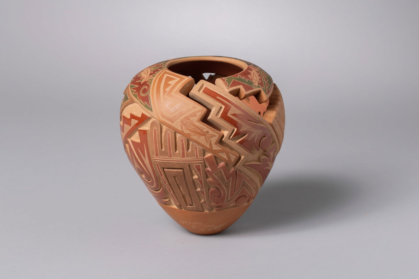 Santa Clara Sienna Jar, Grace Medicine Flower (b. 1938): Santa Clara Sienna Jar, Grace Medicine Flower AKA Grace Tafoya (b. 1938) Grace's intricately designed butterflies and hummingbirds remind the viewer of our delicate relationship with nature. Each piec